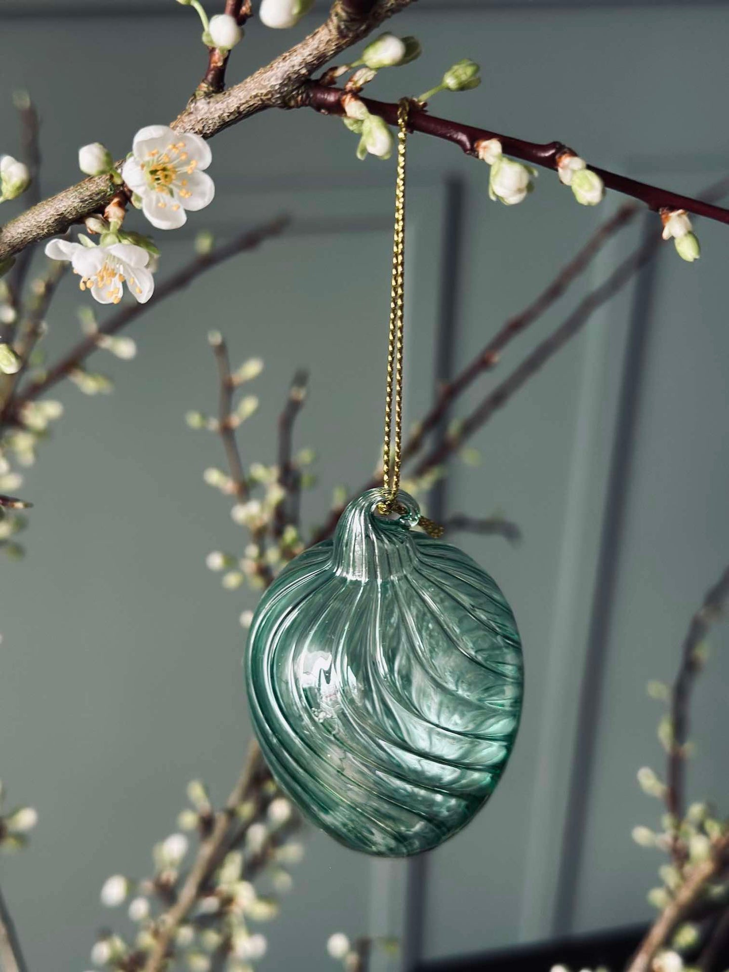 Oppheng Egg i glass m. striper - 3 stk. Grønn