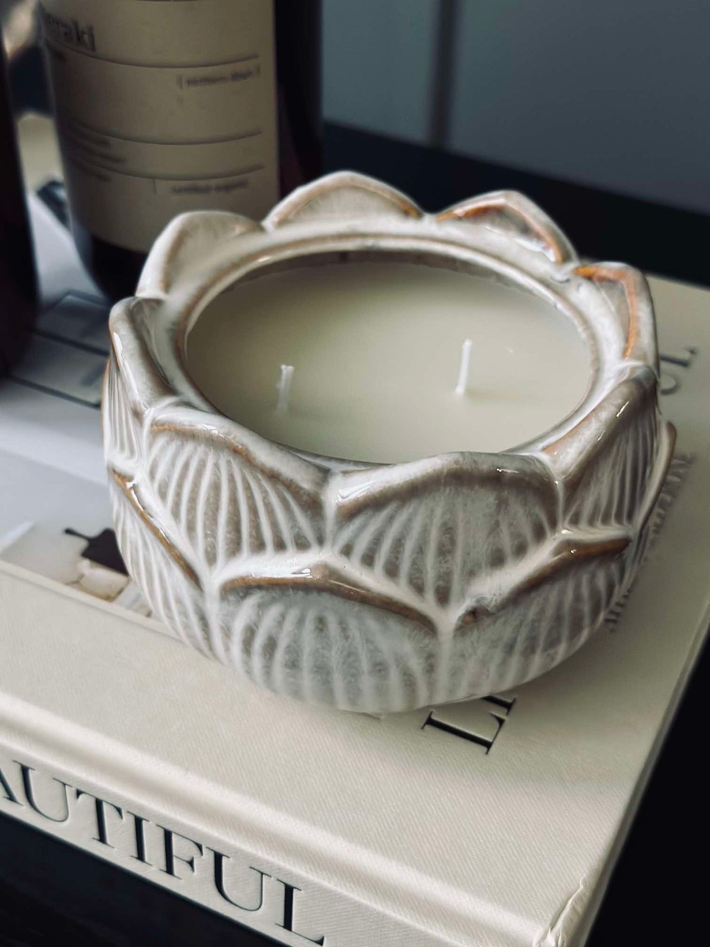 Stearinlys Lotus - Beige cotton