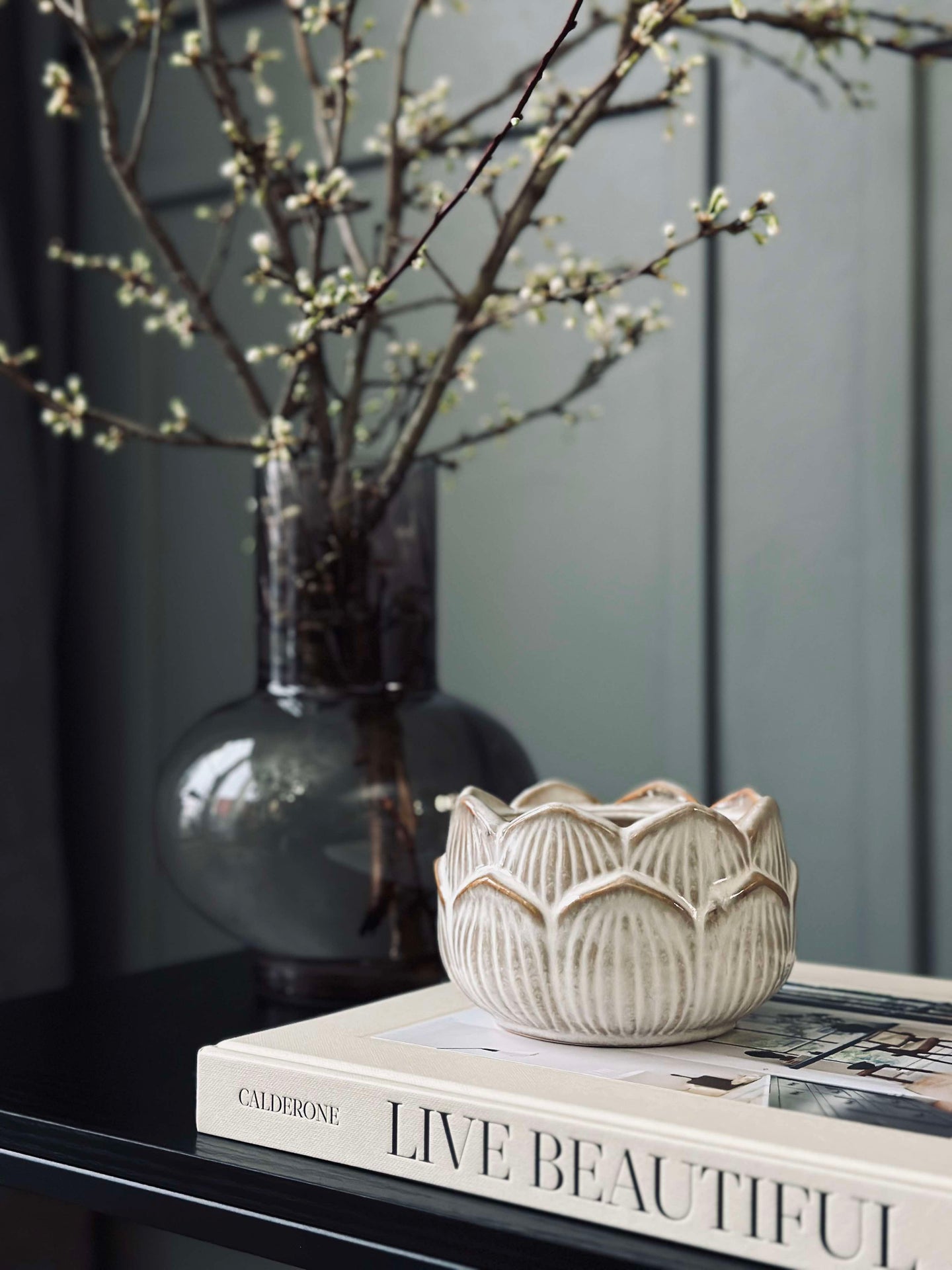 Stearinlys Lotus - Beige cotton