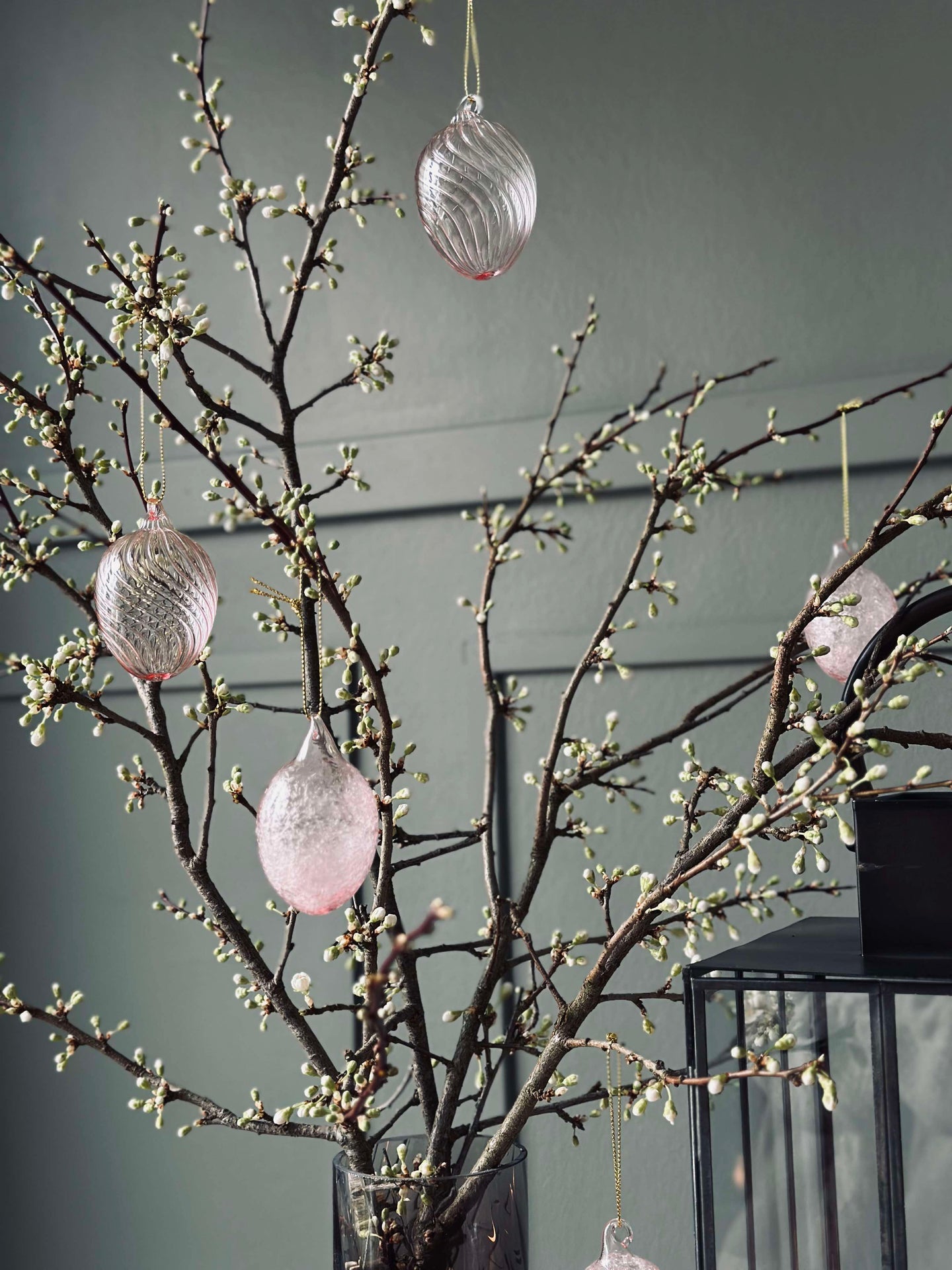 Hengende egg i glass - 3 stk. - Rosa