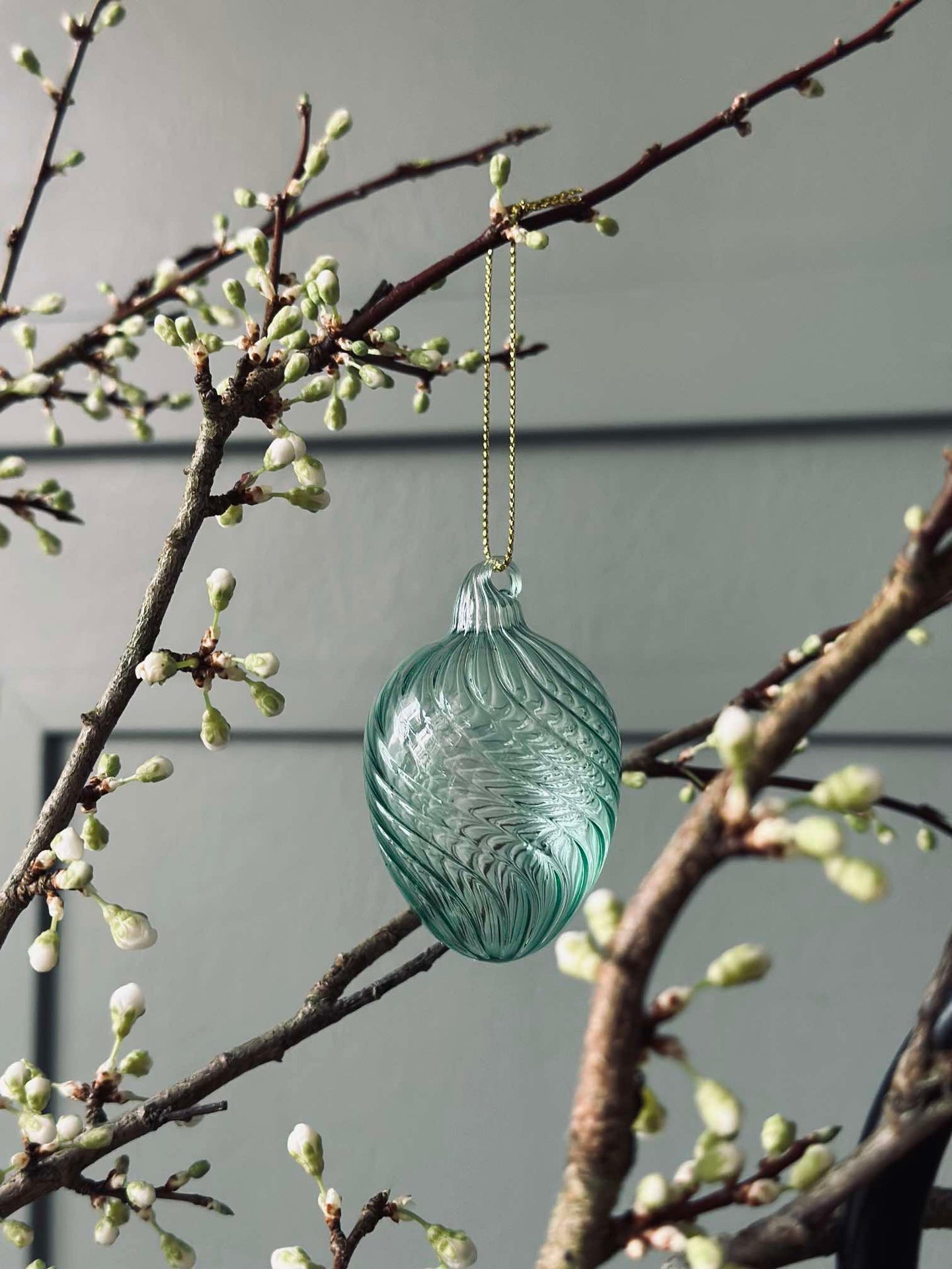Oppheng Egg i glass m. striper - 3 stk. Grønn