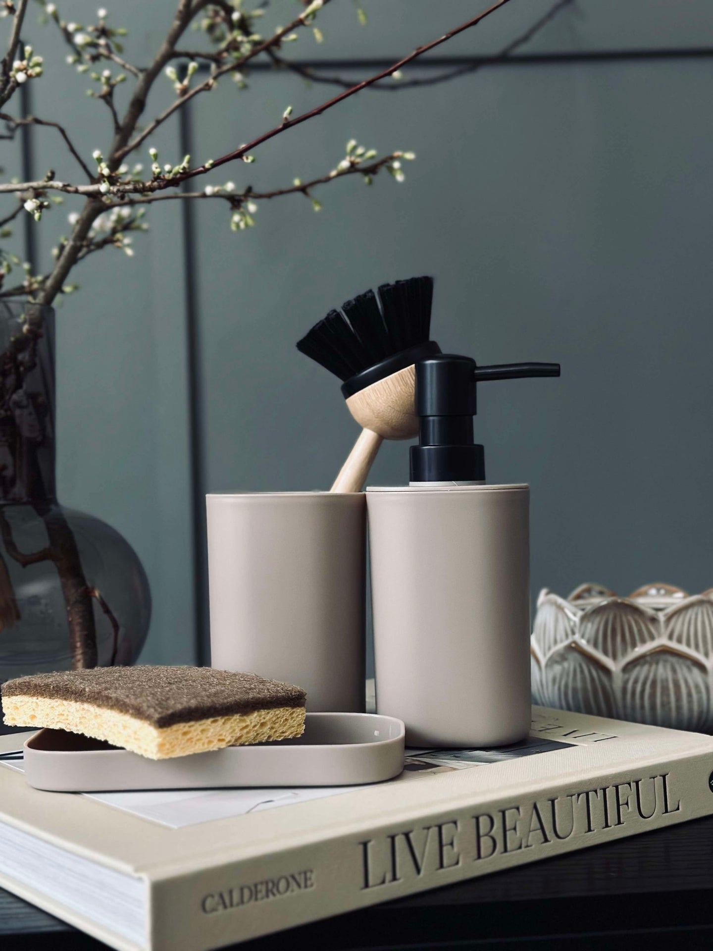 Dispensersett i beige - Sett med 3 deler