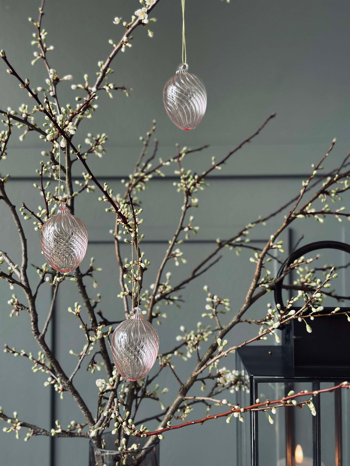 Oppheng Egg i glass m. striper - 3 stk. Rosa