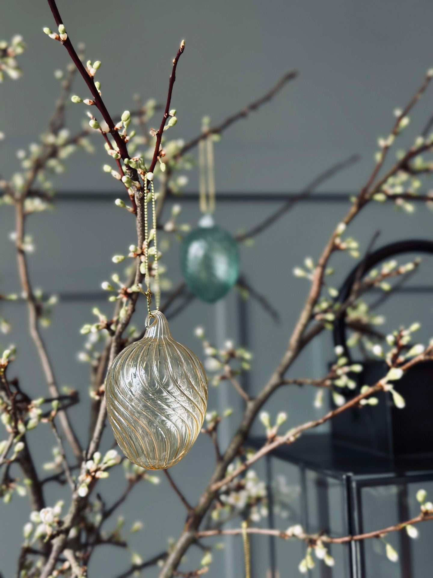 Oppheng Egg i glass m. striper - 3 stk. - Gul