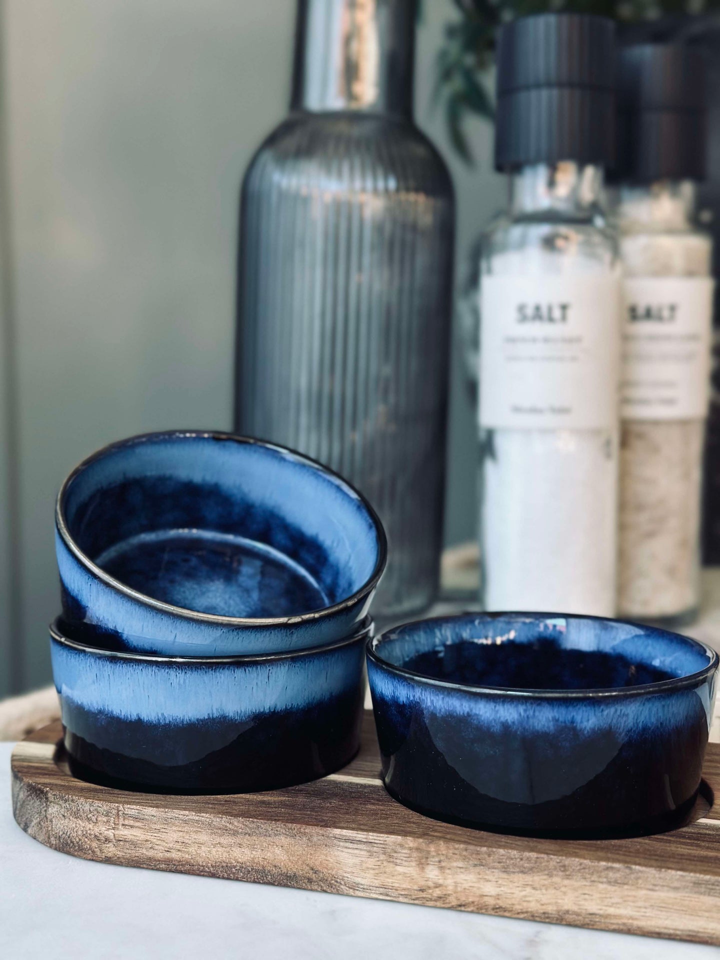 Tapas sett med 3 boller og fat - Blå miks