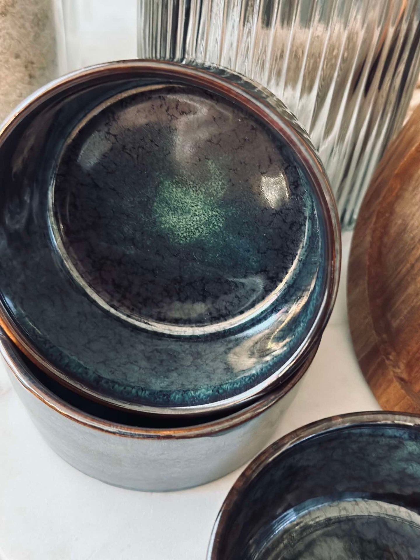 Tapas sett med 3 boller og fat - Steingods miks