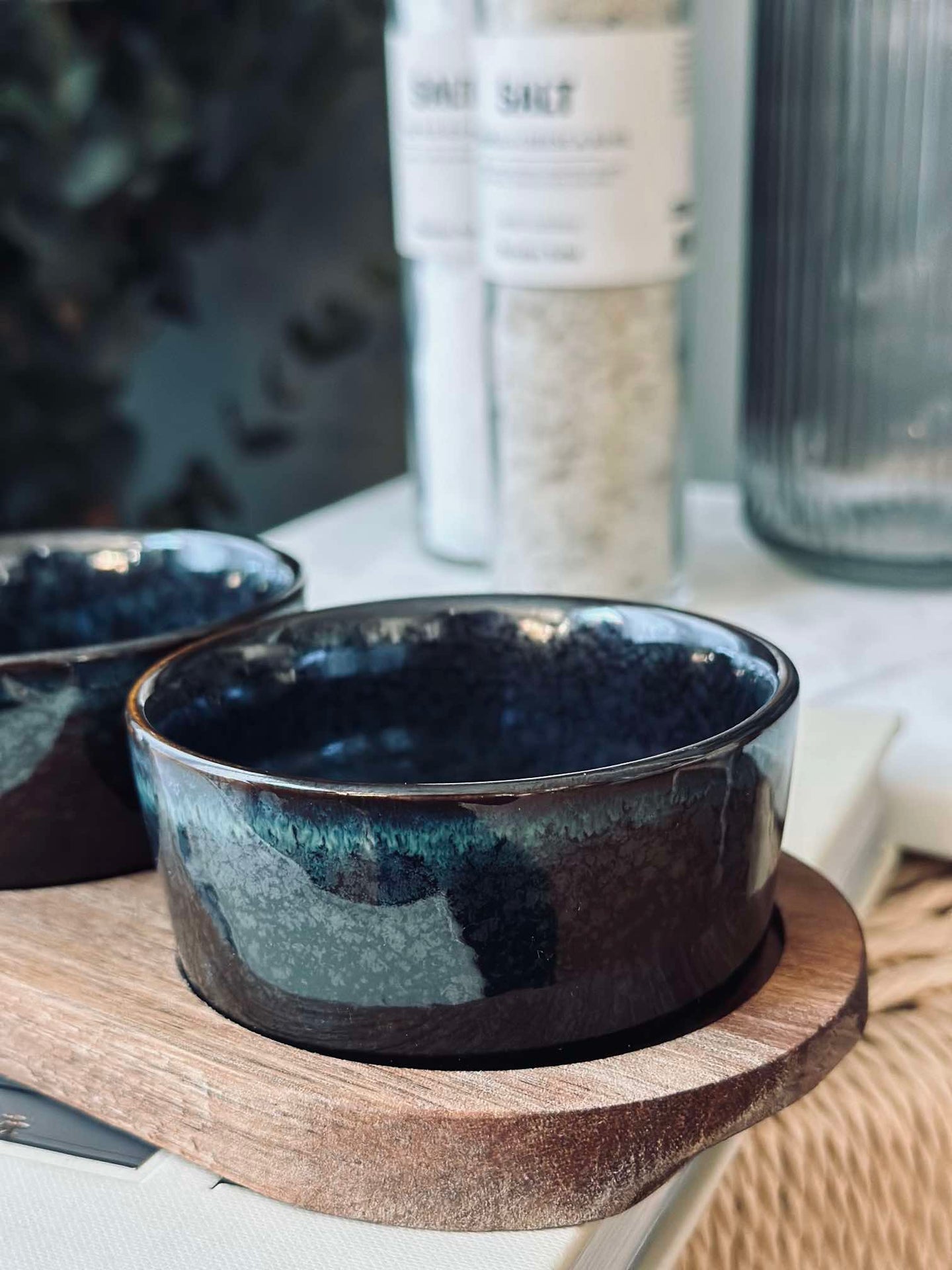 Tapas sett med 3 boller og fat - Steingods miks