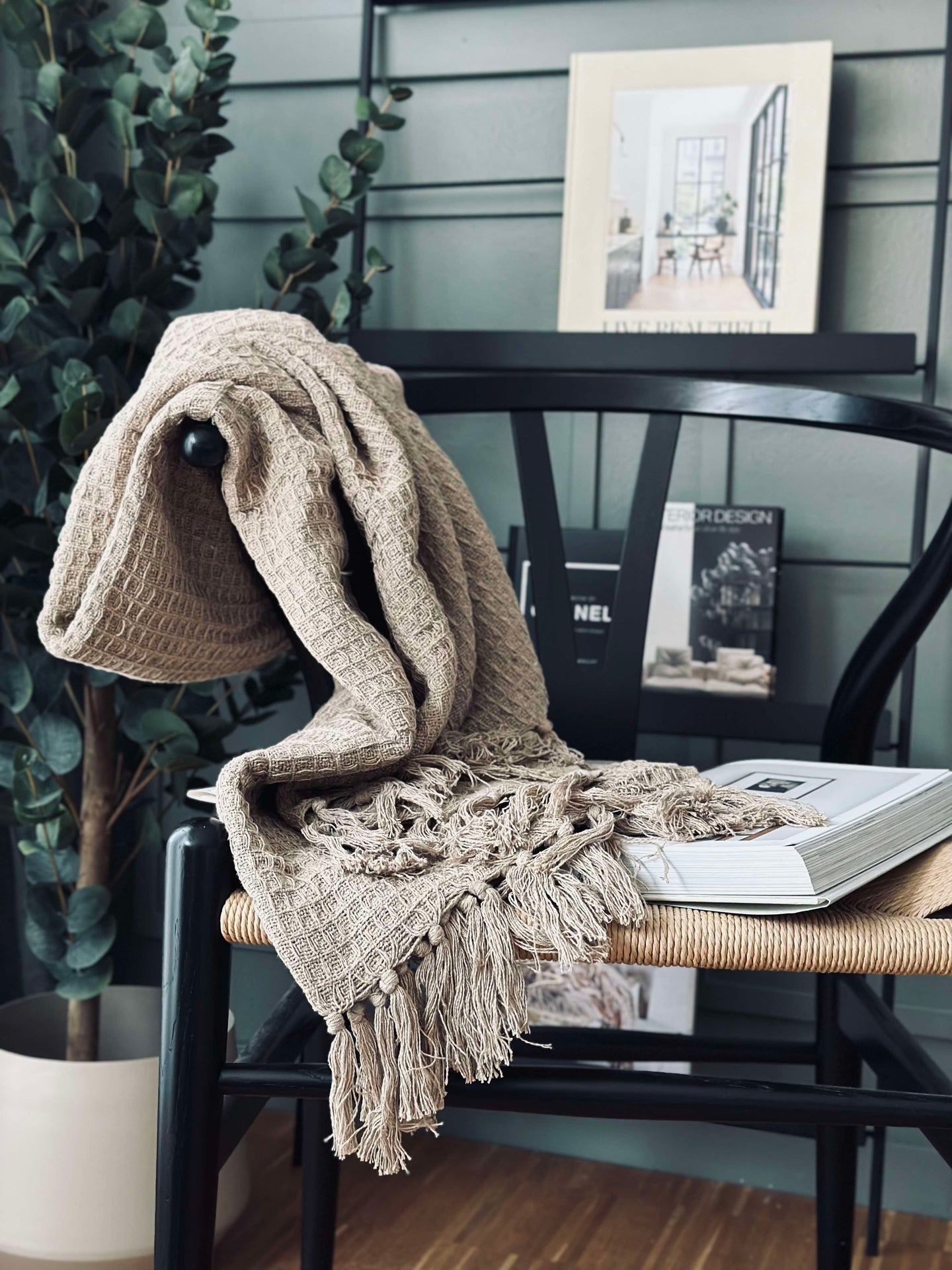 Pledd vaffelvevd bomull - Beige