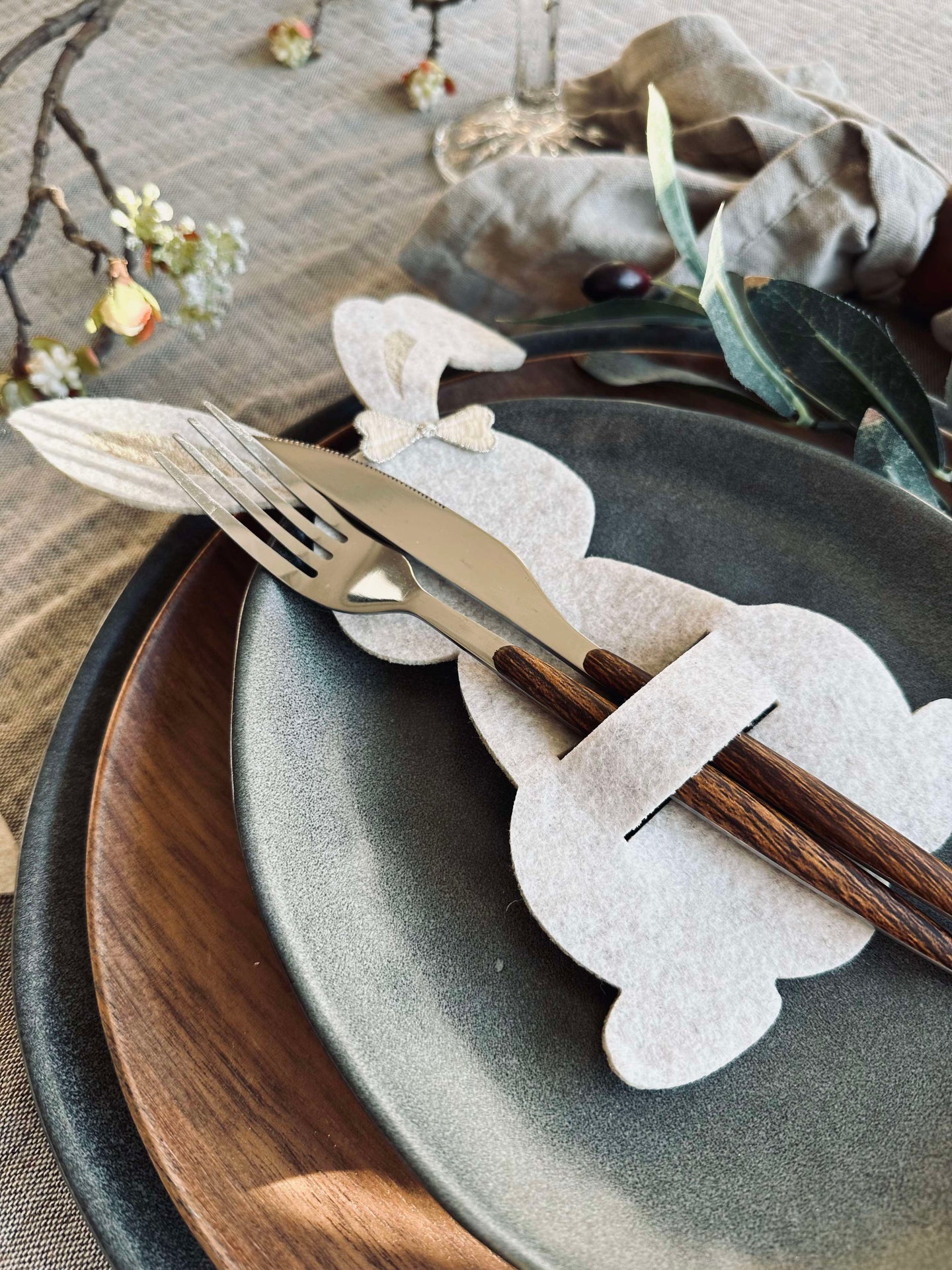 Bestikkholder kanin Beige - Sett med 4 stk