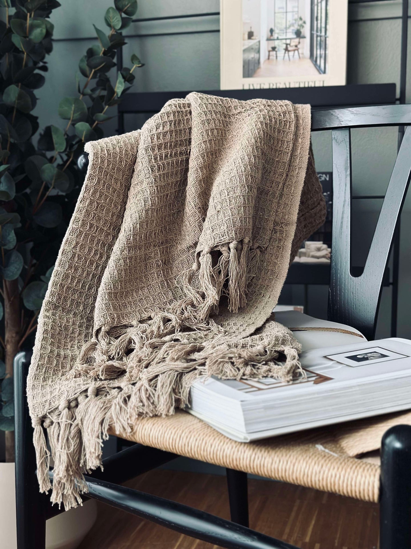 Pledd vaffelvevd bomull - Beige