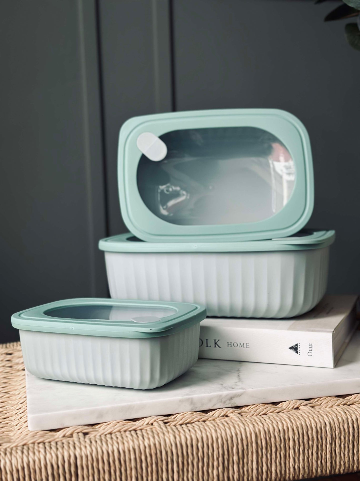 Oppbevaringsbokser Dusty green – Sett med 3 stk.