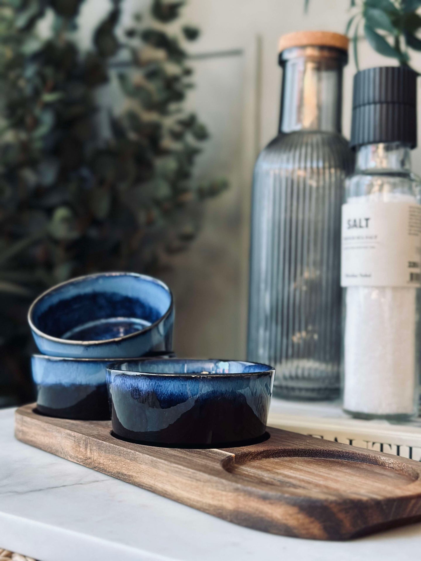 Tapas sett med 3 boller og fat - Blå miks