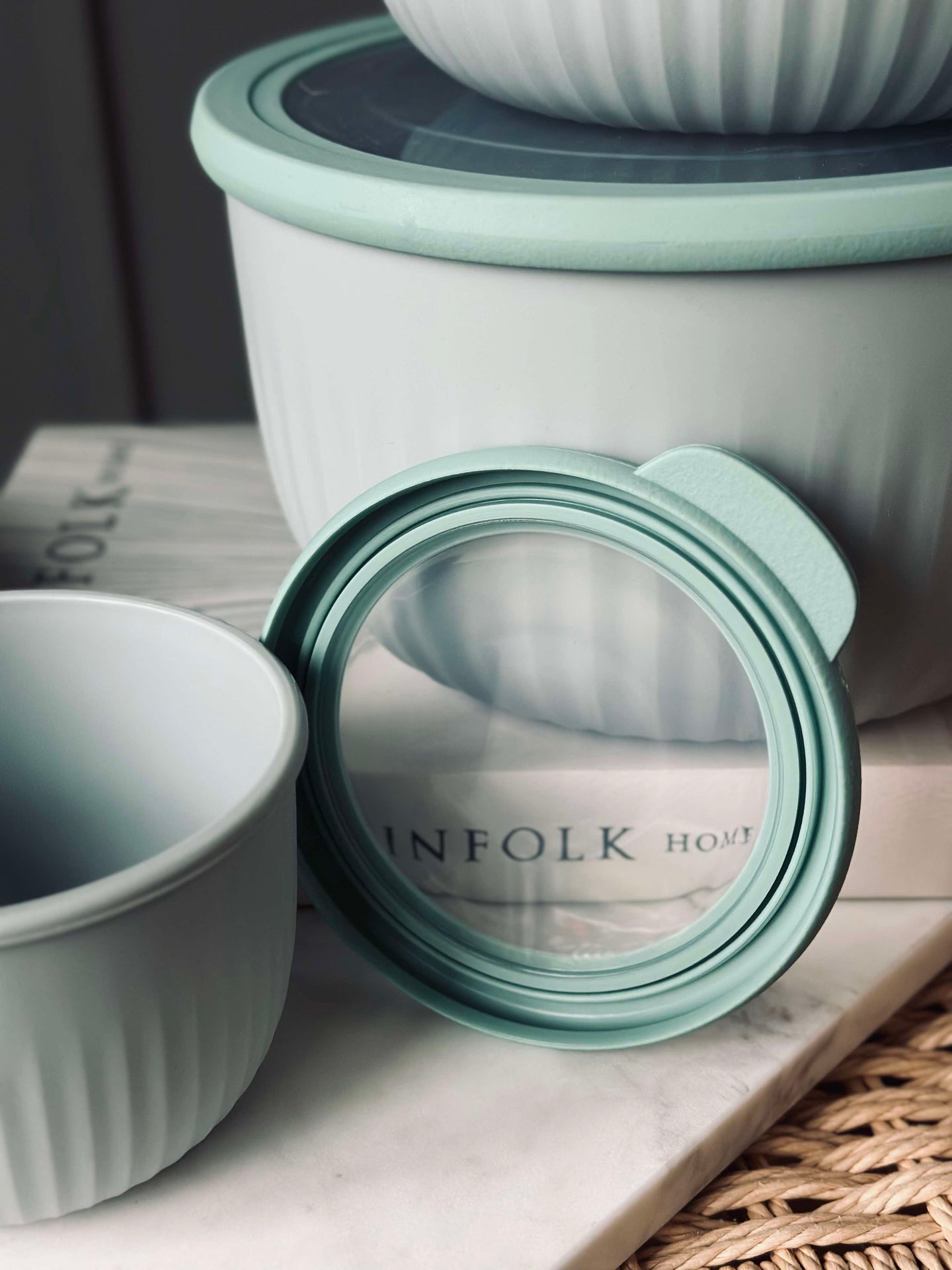 Oppbevaringsbokser Dusty green – Sett med 4 stk.