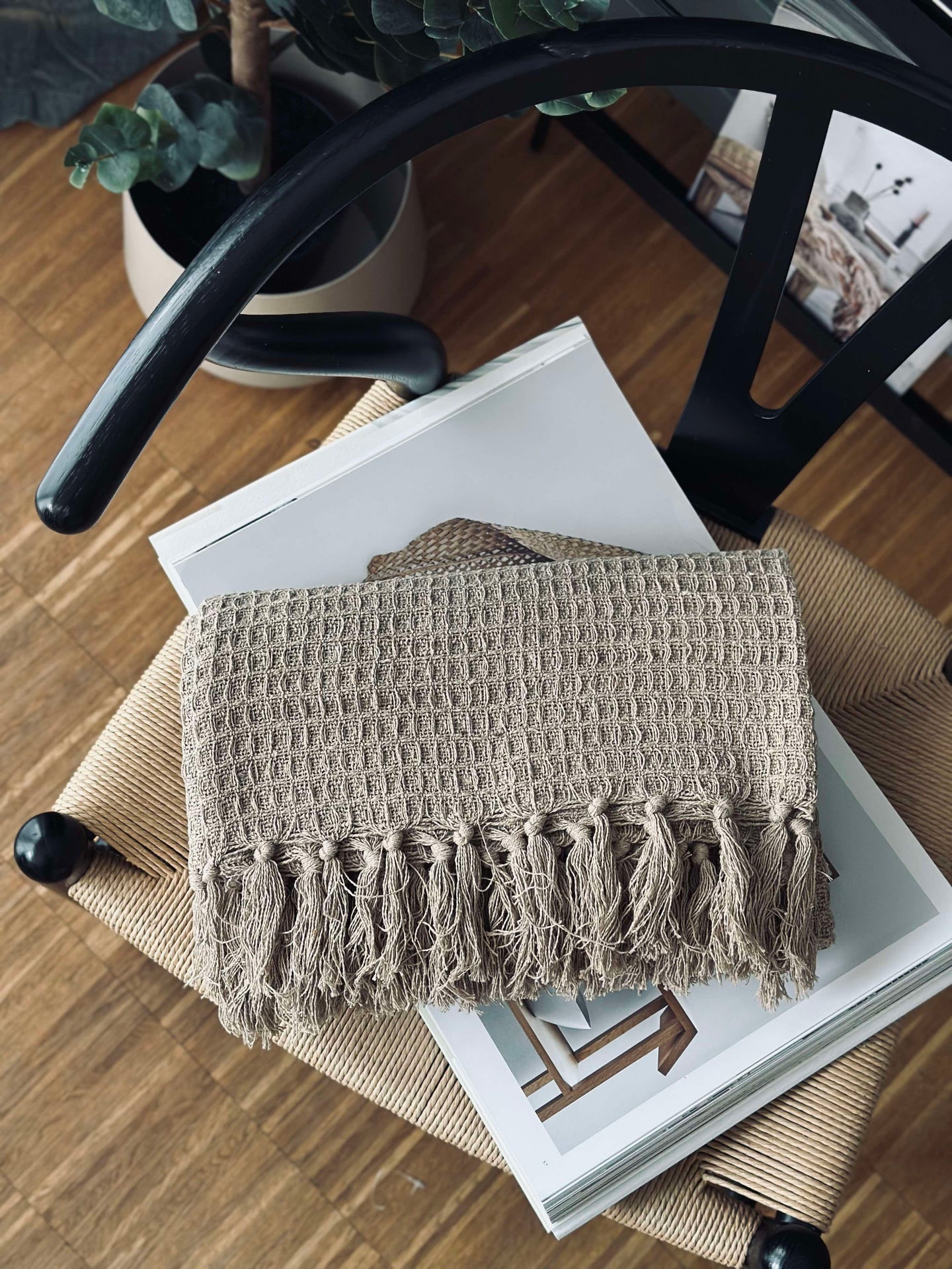 Pledd vaffelvevd bomull - Beige
