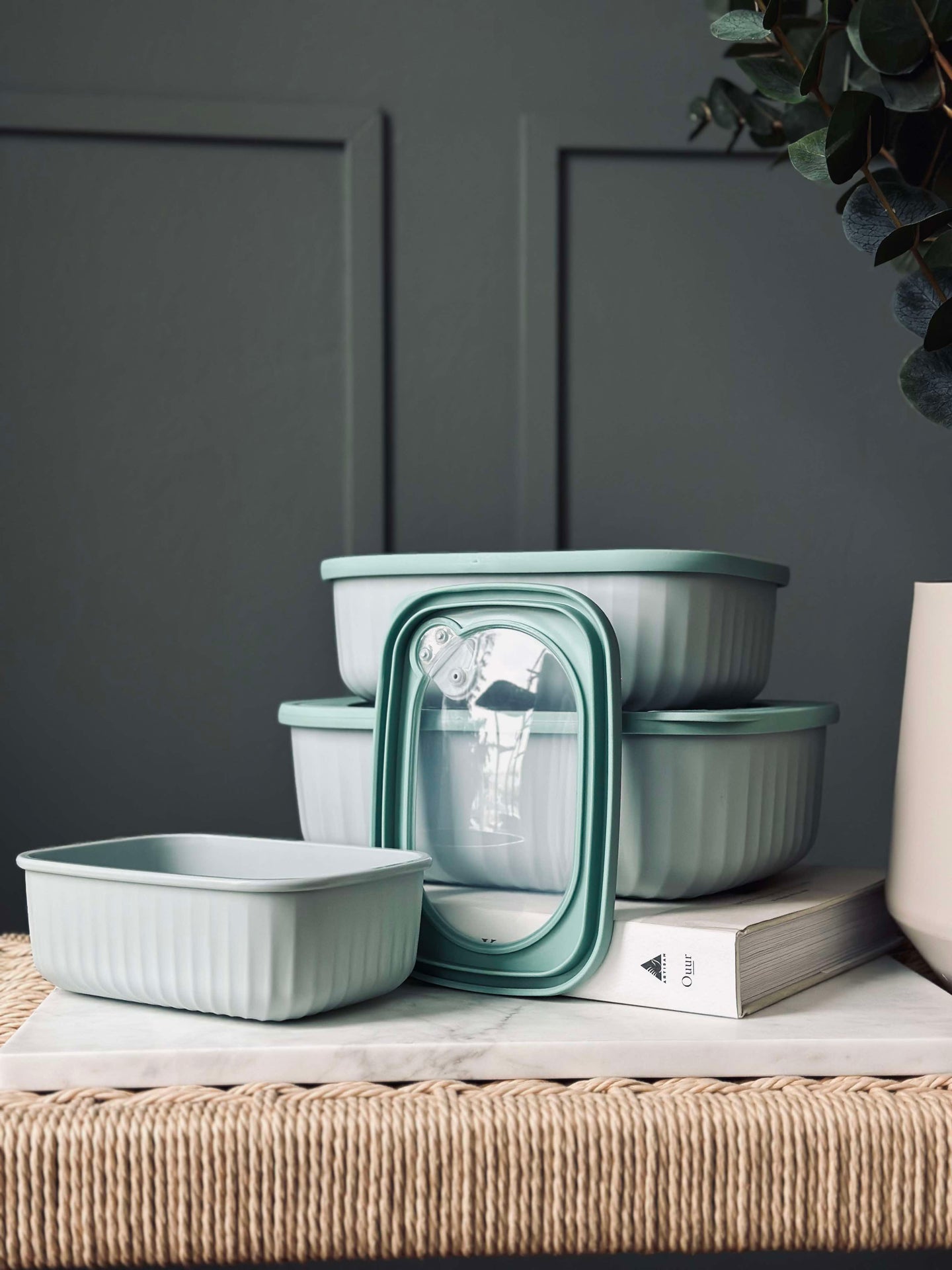 Oppbevaringsbokser Dusty green – Sett med 3 stk.