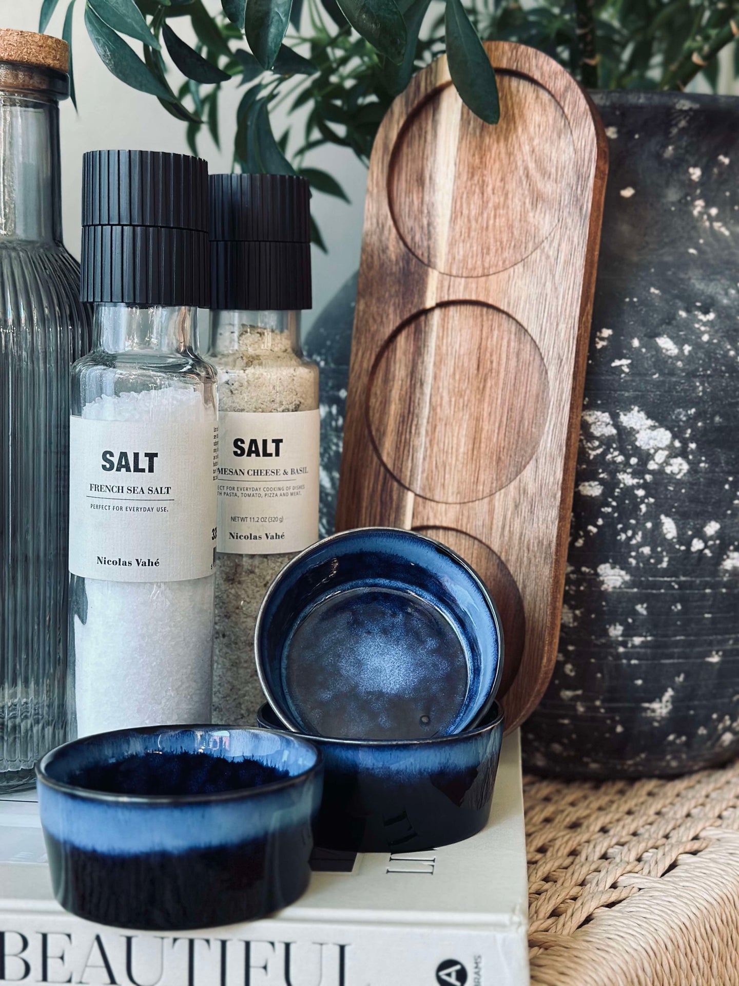 Tapas sett med 3 boller og fat - Blå miks