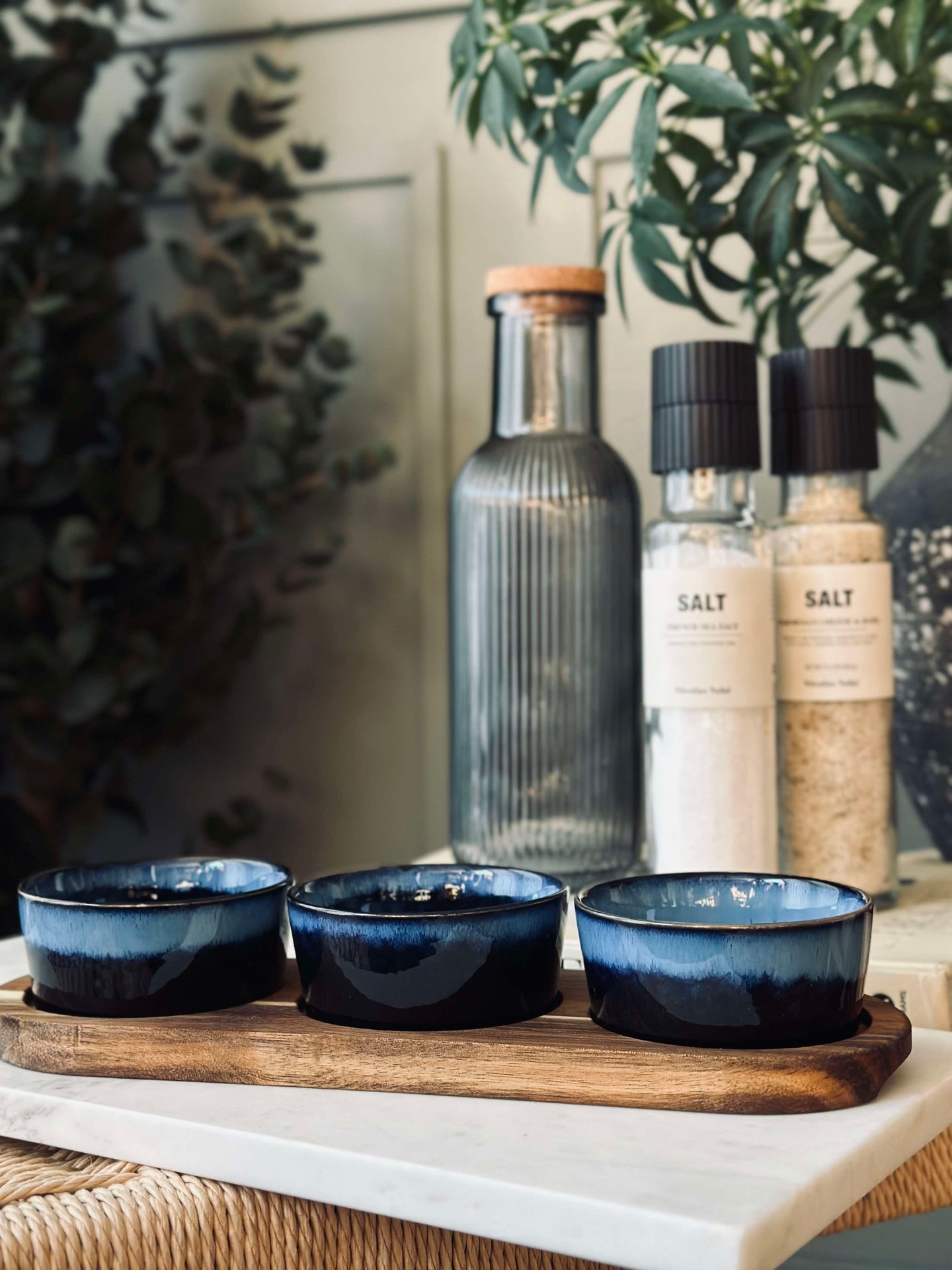 Tapas sett med 3 boller og fat - Blå miks