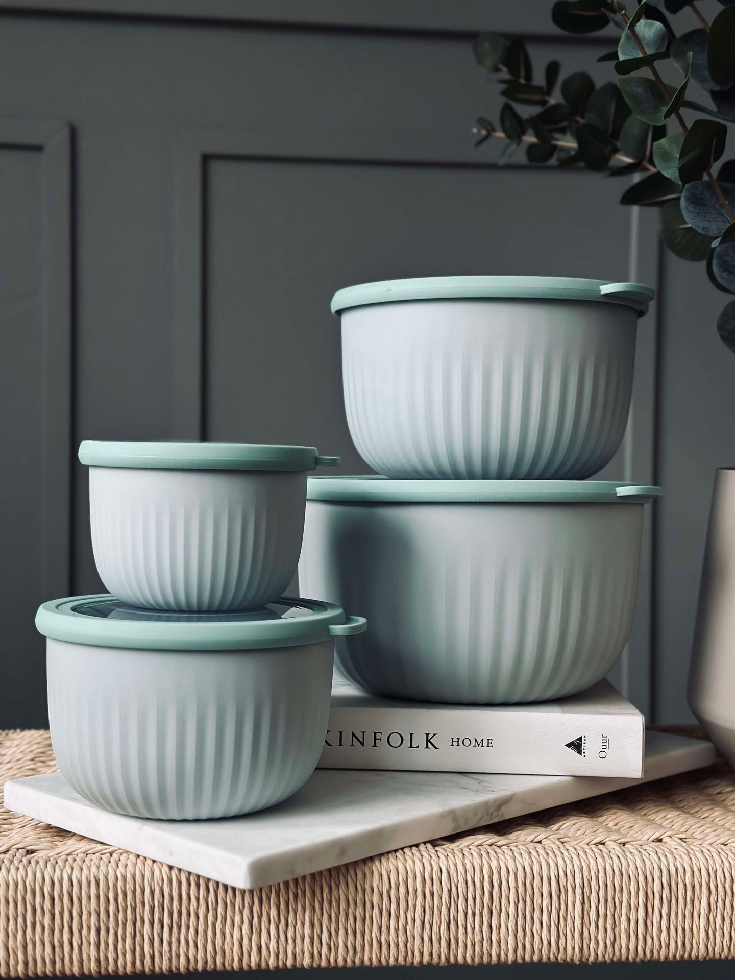 Oppbevaringsbokser Dusty green – Sett med 4 stk.
