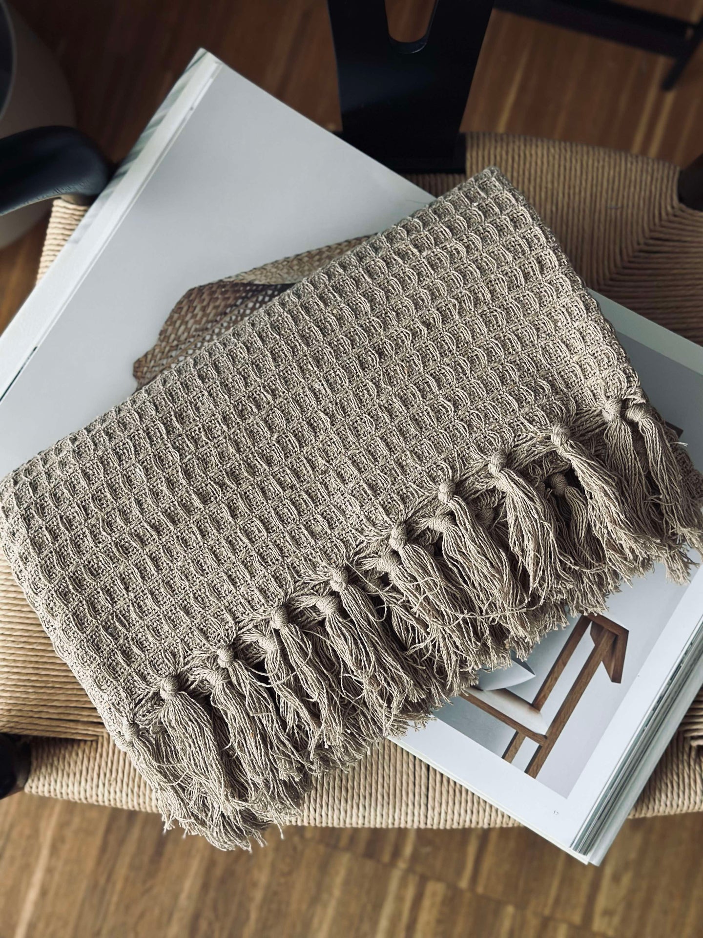 Pledd vaffelvevd bomull - Beige