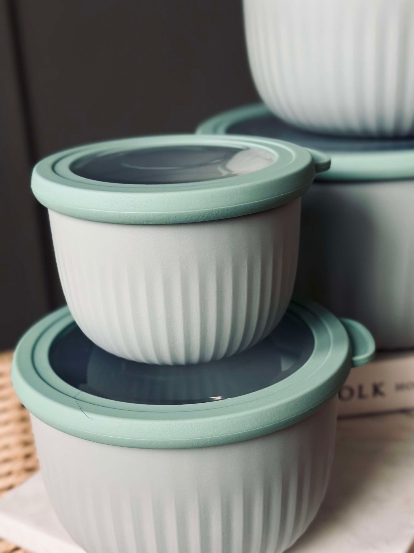 Oppbevaringsbokser Dusty green – Sett med 4 stk.
