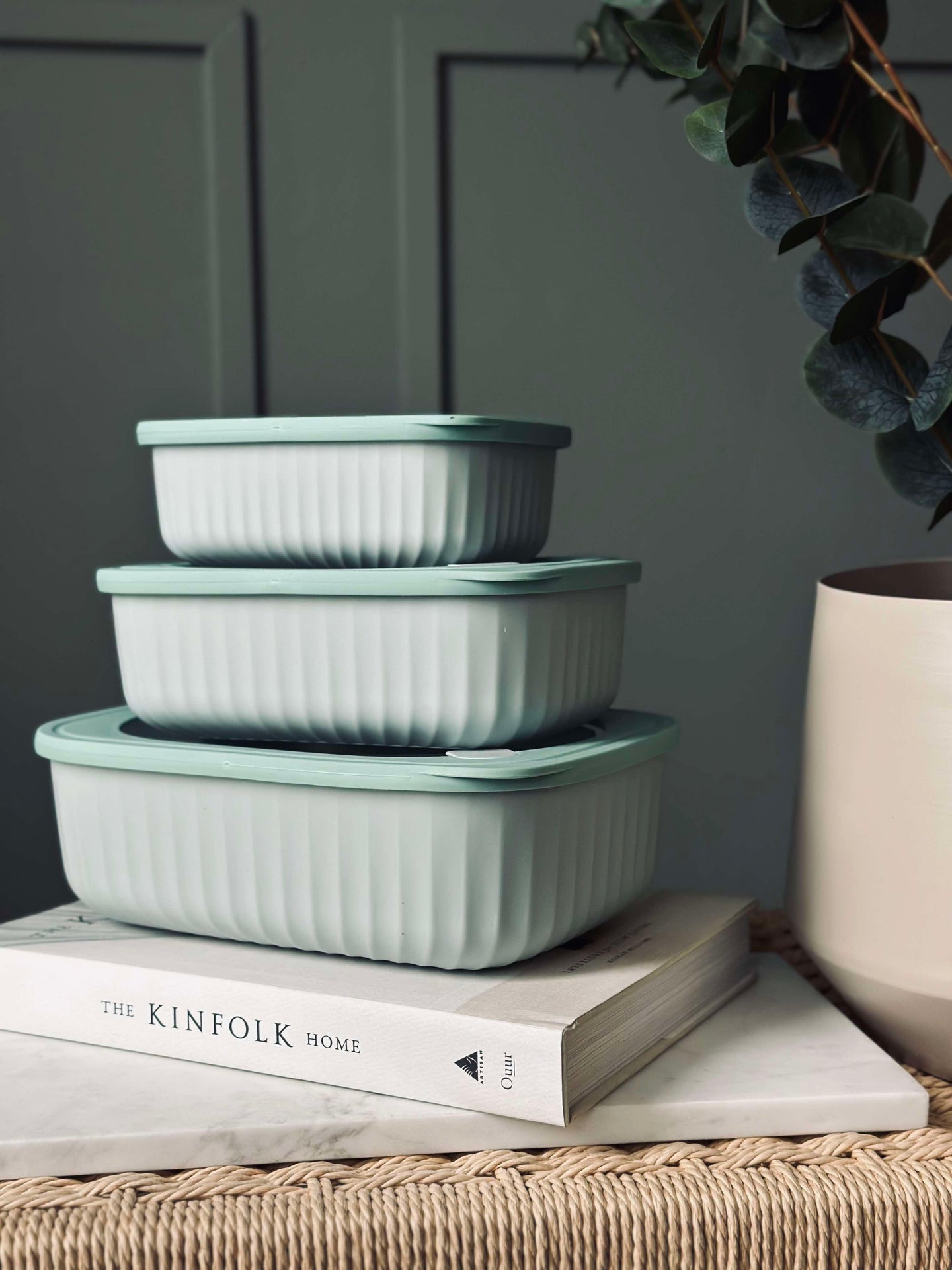 Oppbevaringsbokser Dusty green – Sett med 3 stk.