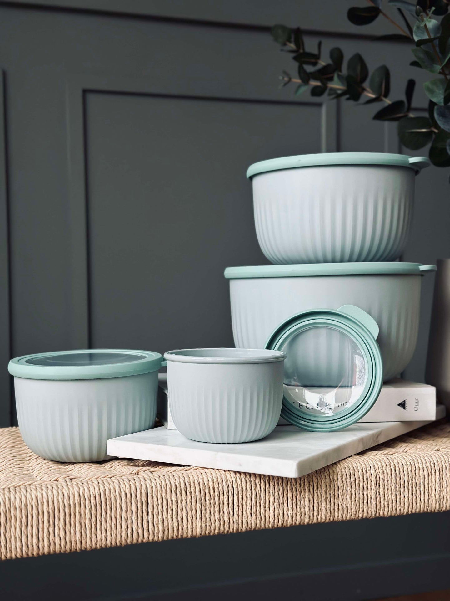 Oppbevaringsbokser Dusty green – Sett med 4 stk.