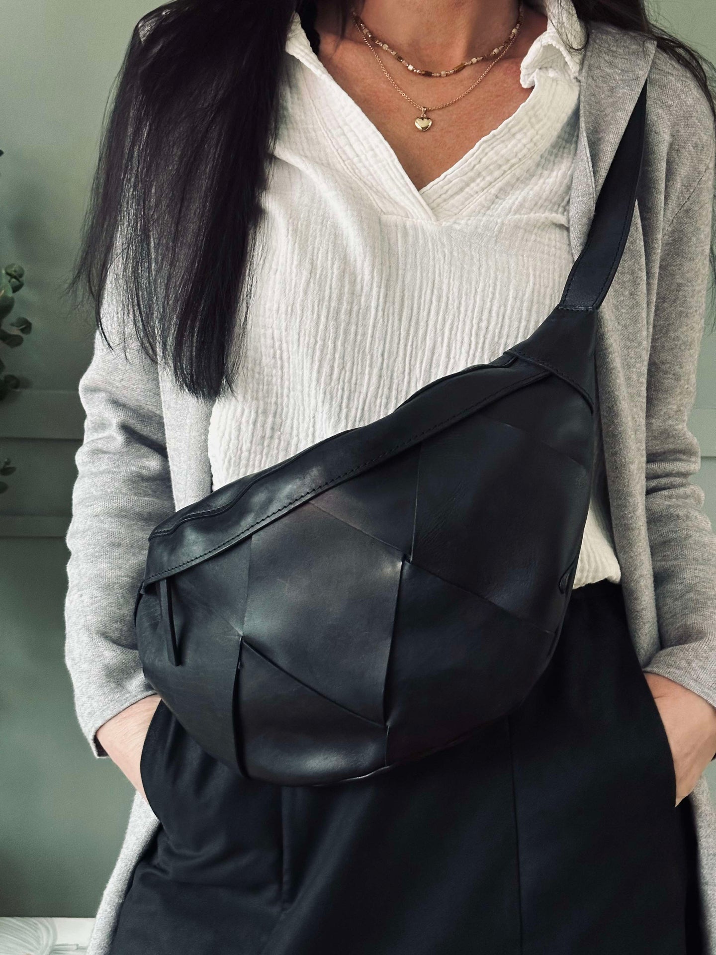 Eksklusiv håndflettet bumbag - Black