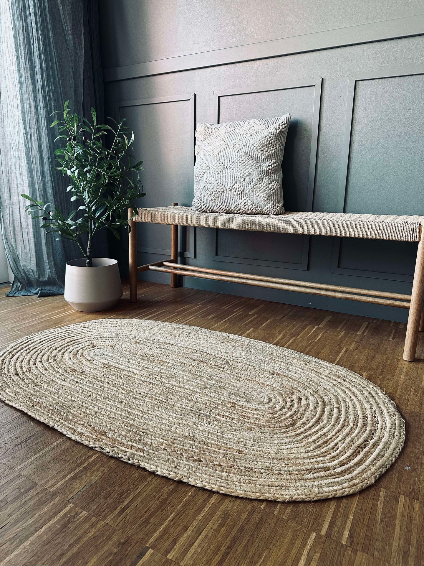 Juteteppe i flett - Oval