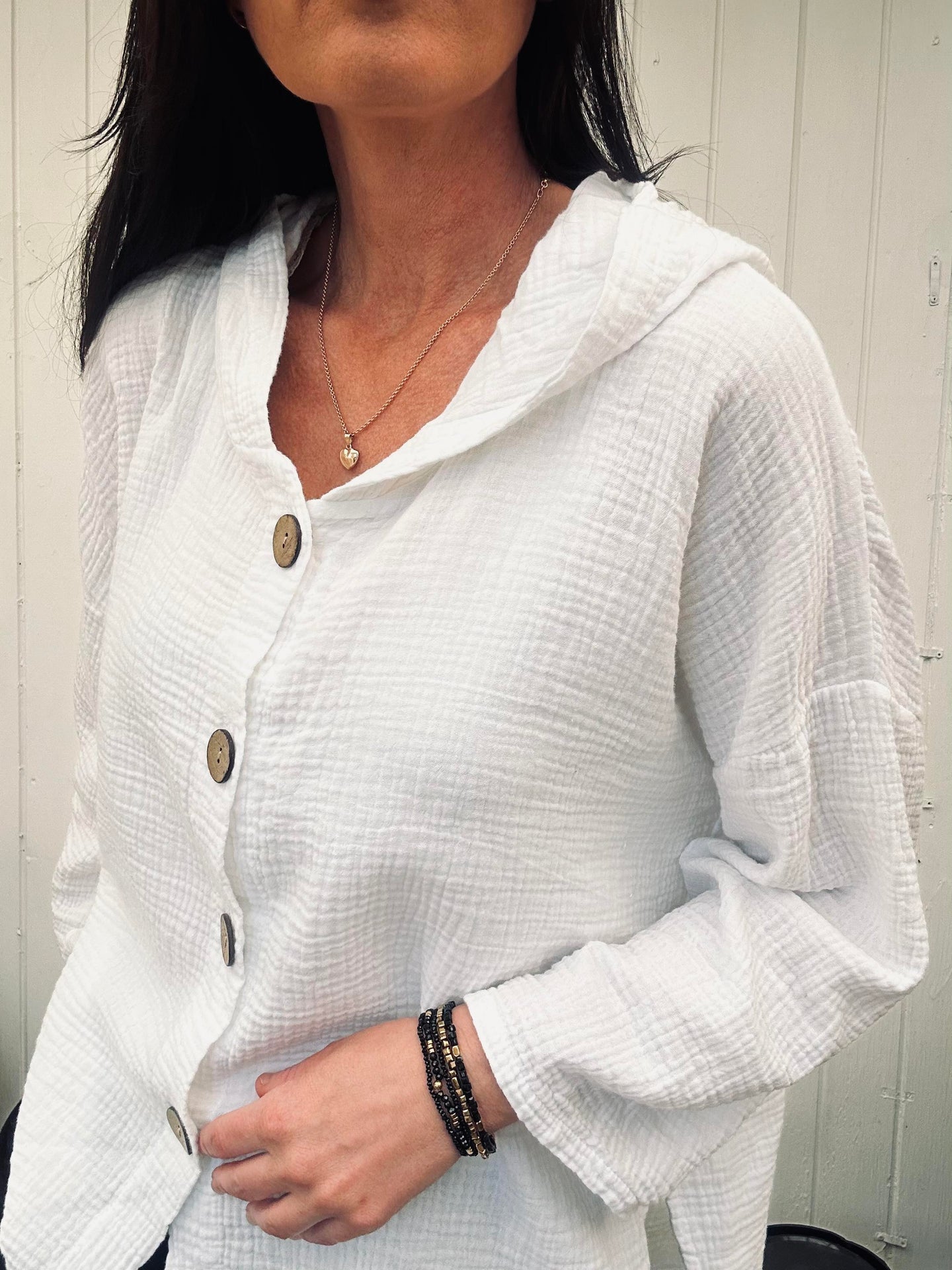 Cardigan i lett vaffelstrukturert bomull - White