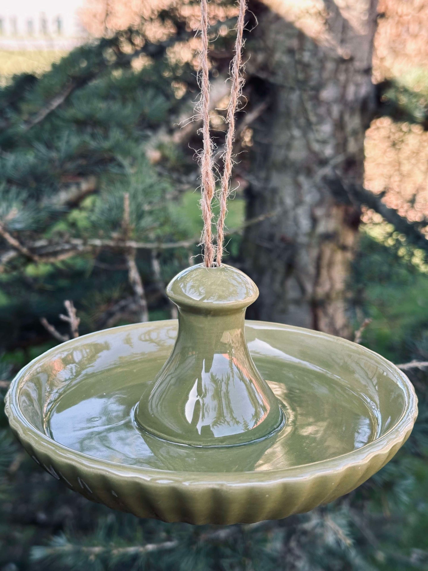 Fuglemater oppheng - Grønn keramikk