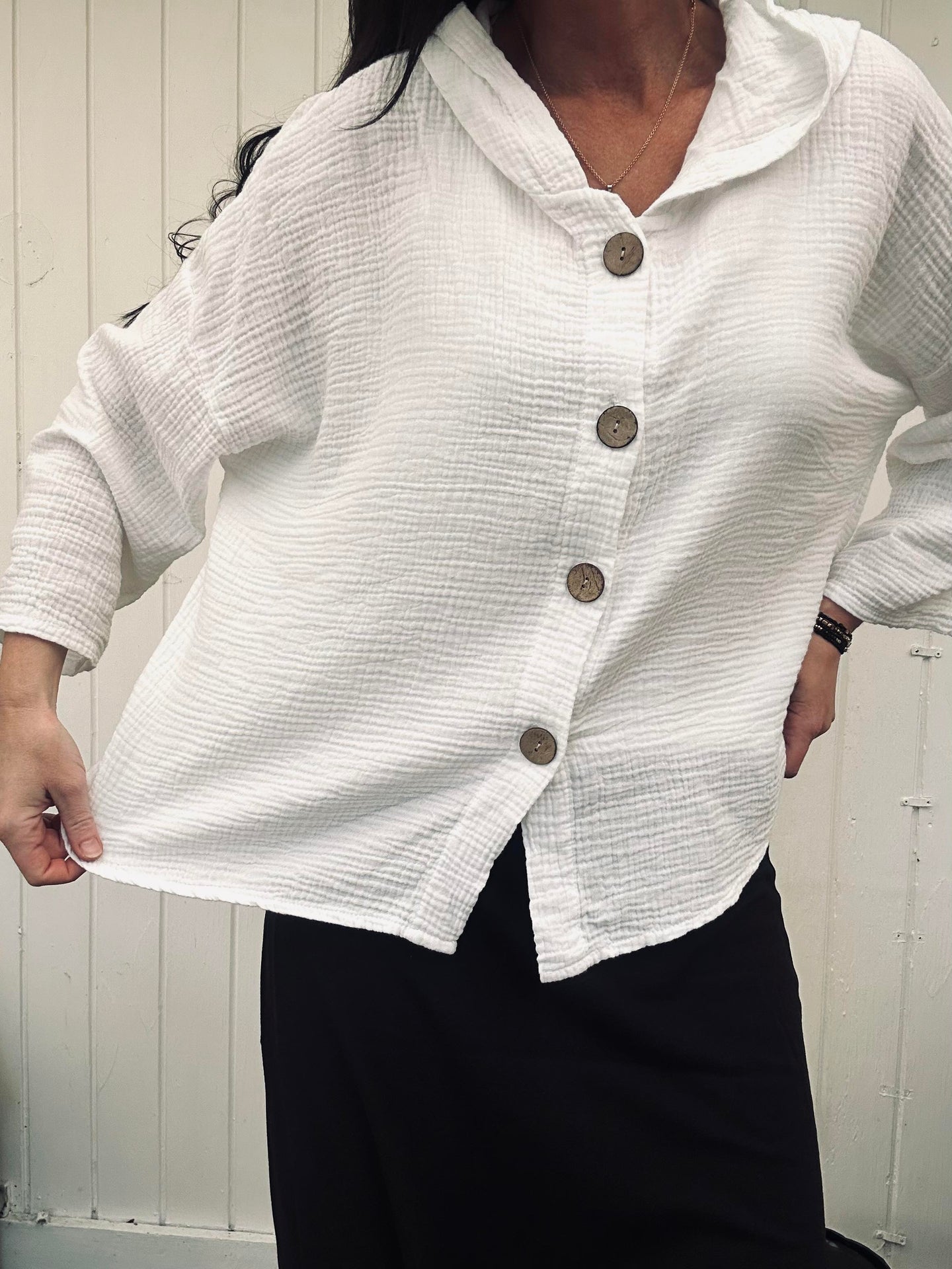 Cardigan i lett vaffelstrukturert bomull - White