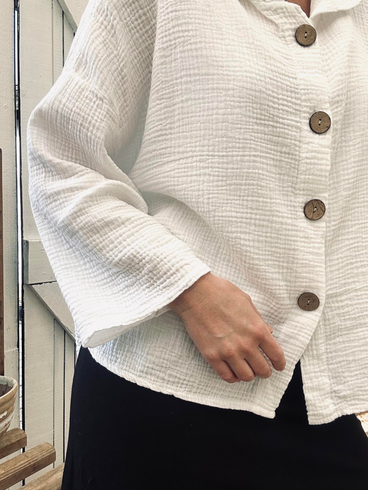 Cardigan i lett vaffelstrukturert bomull - White