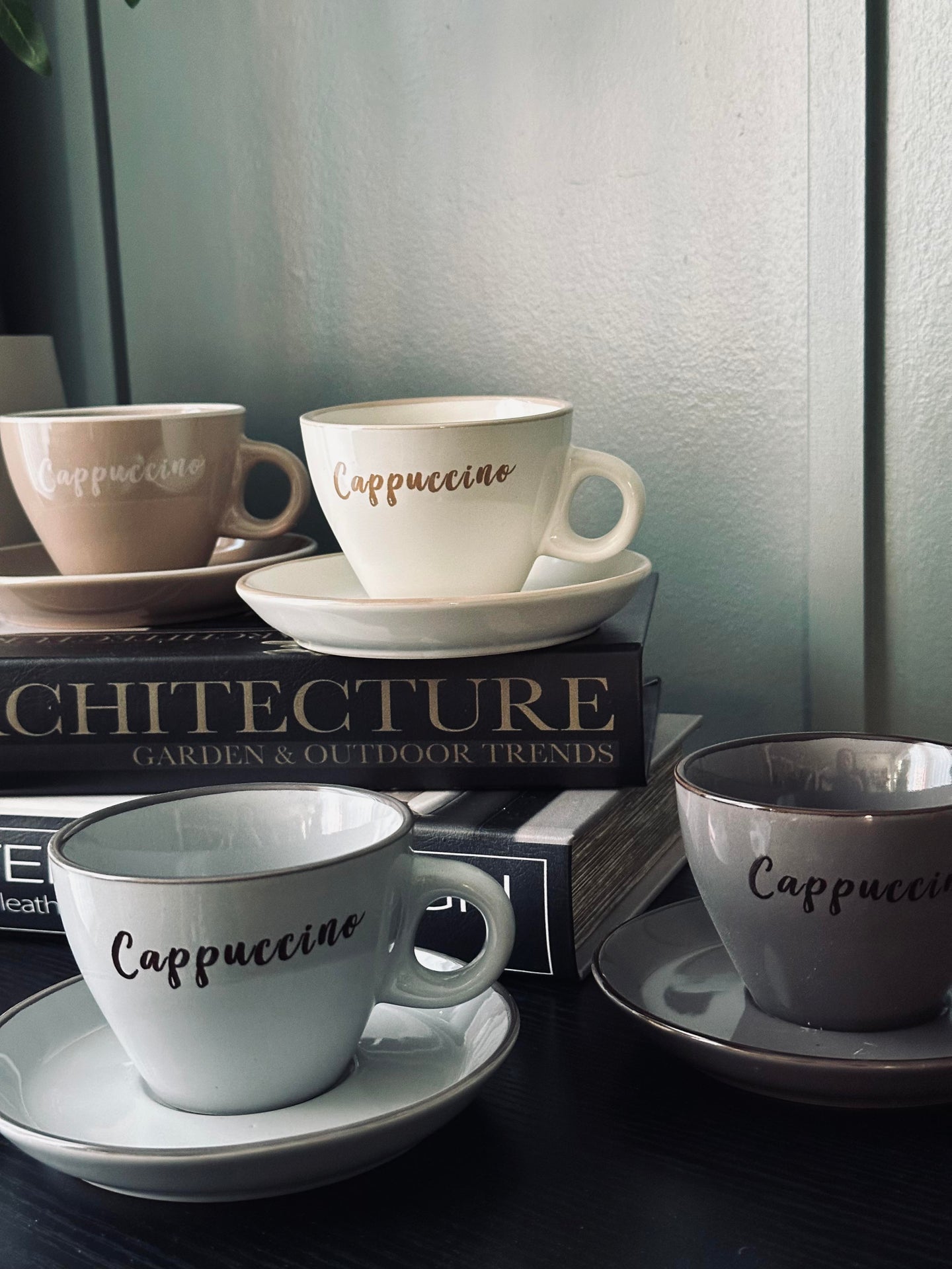 Cappuccino-kopp med skål - Sett med 4 stk.