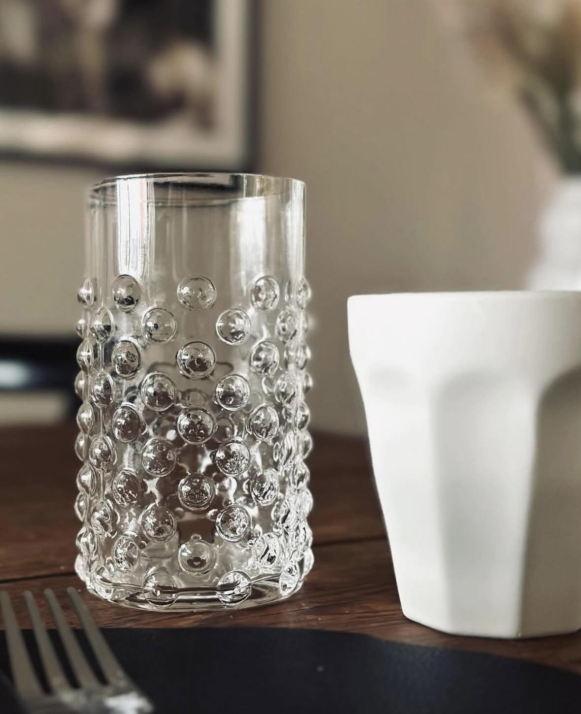 Vannglass klart glass med dots - pakke med 4stk