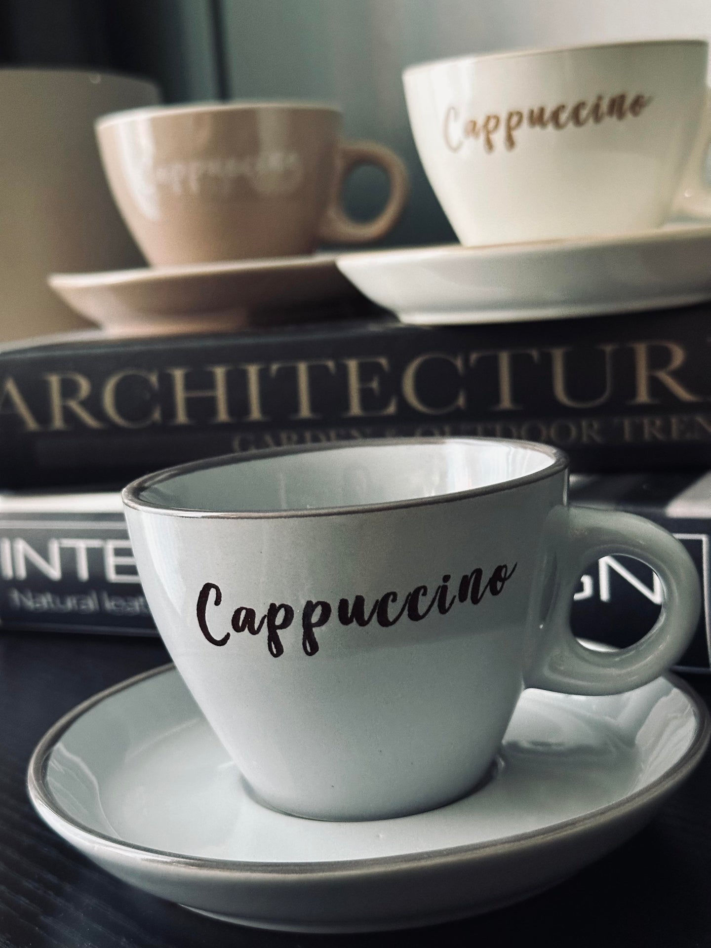 Cappuccino-kopp med skål - Sett med 4 stk.