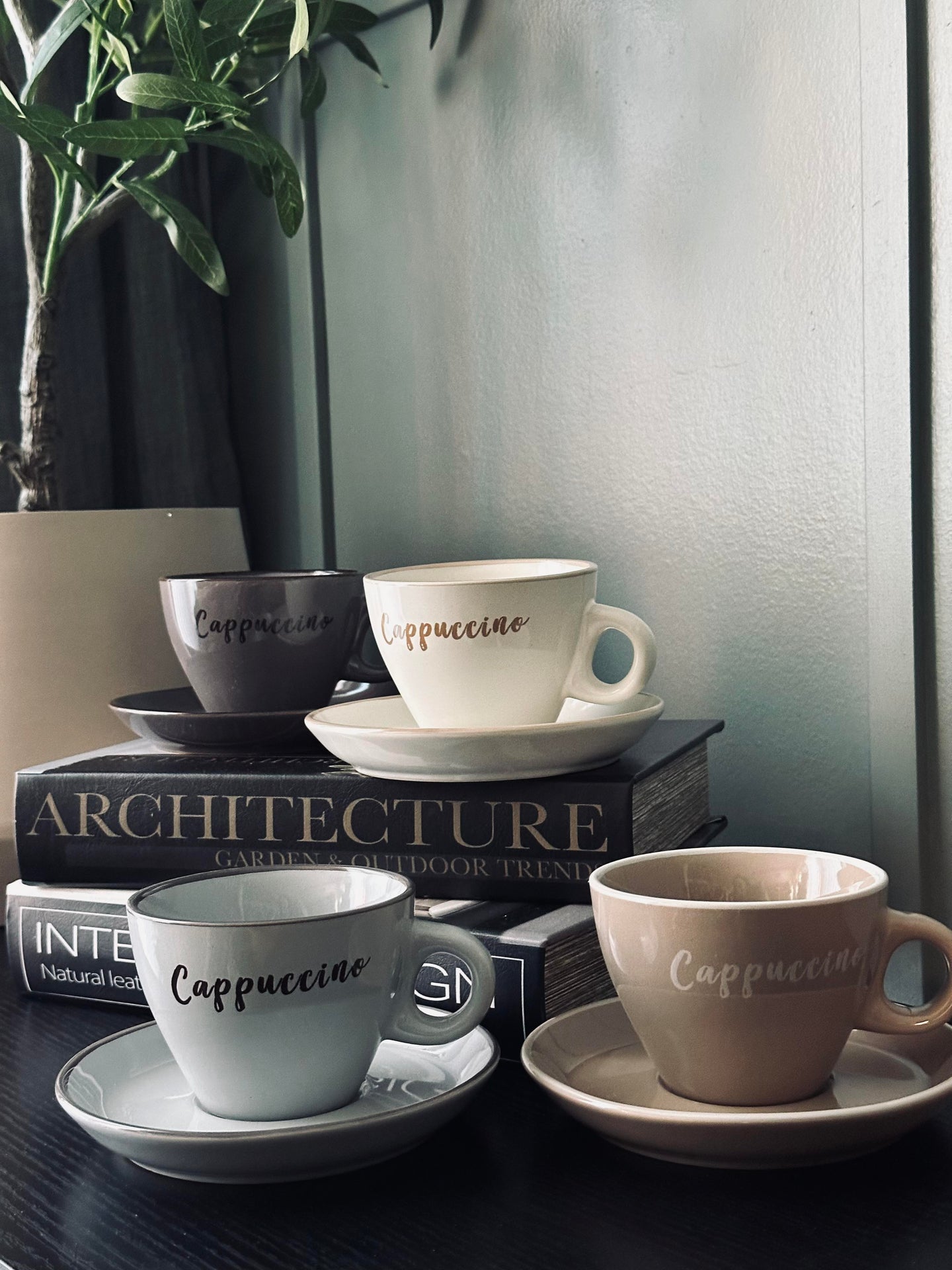 Cappuccino-kopp med skål - Sett med 4 stk.