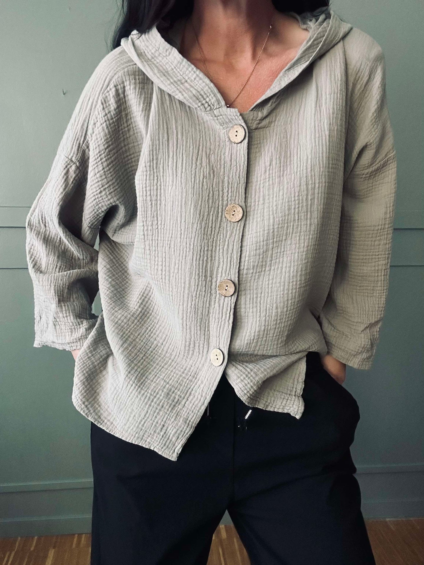Cardigan i lett vafflet bomull - Beige