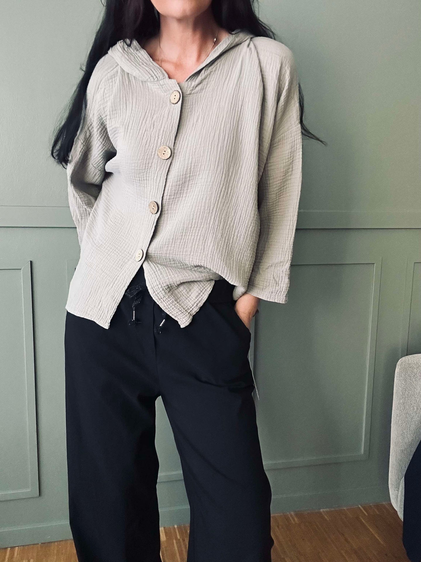 Cardigan i lett vafflet bomull - Beige