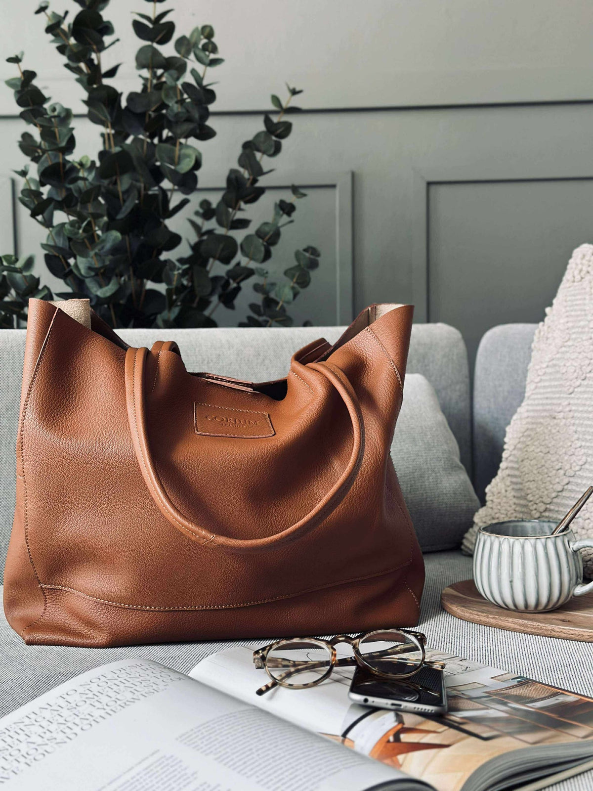 Shopper Daily i mykt skinn - Cognac