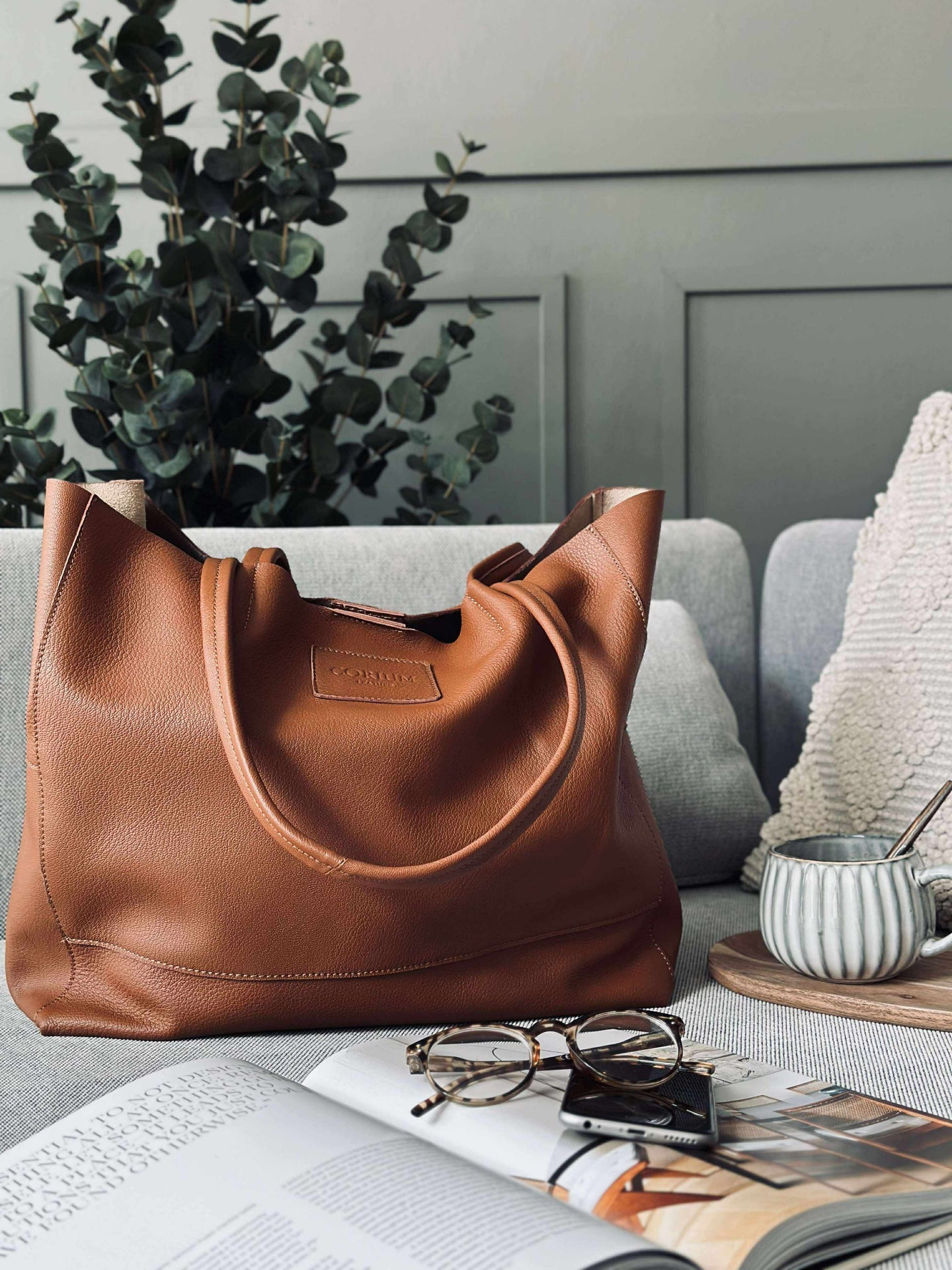 Shopper Daily i mykt skinn - Cognac