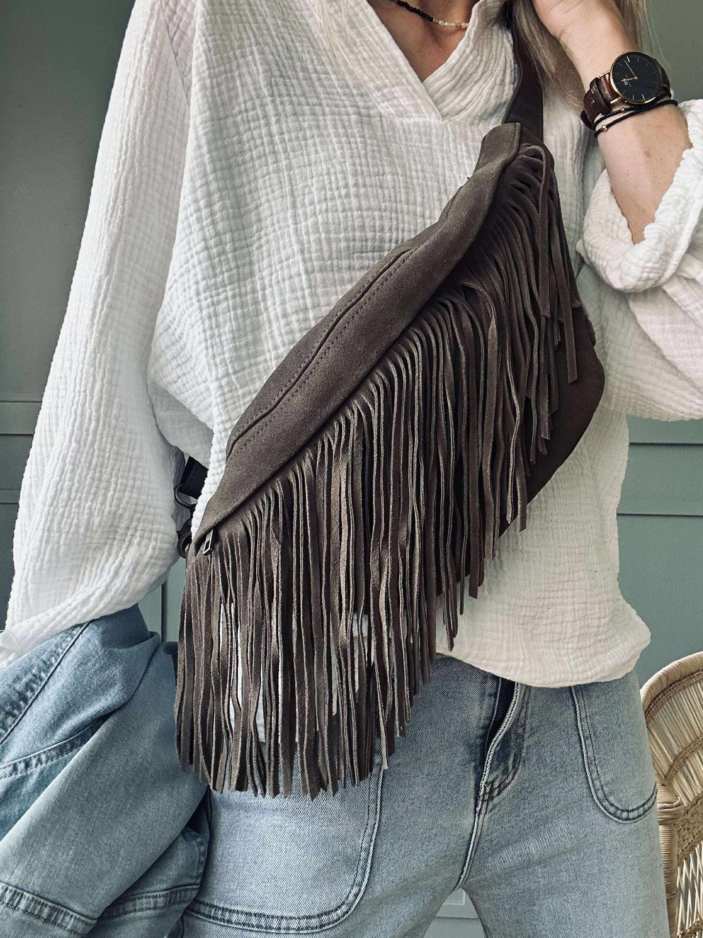 Bumbag med frynser - Deer brown