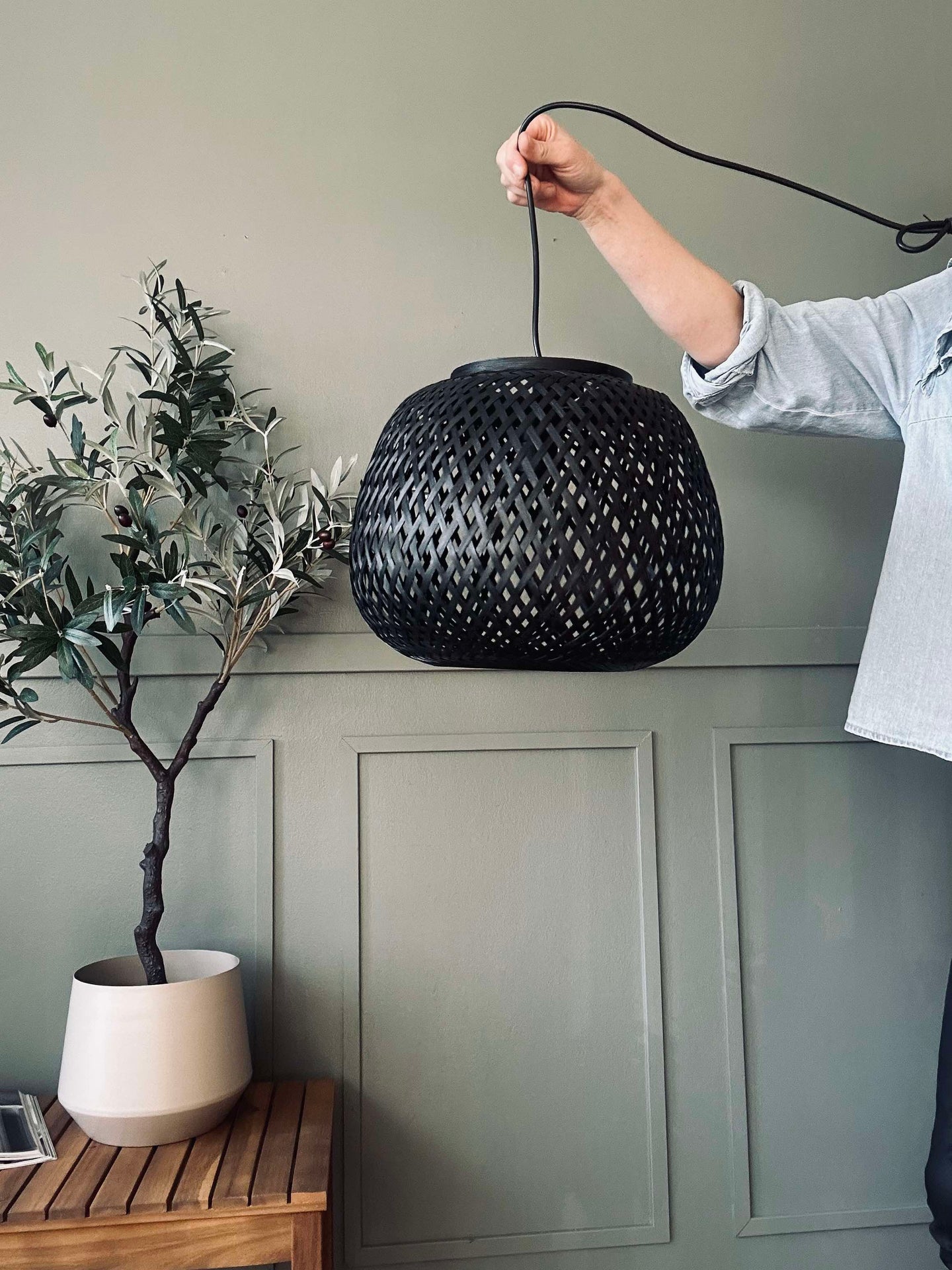 Taklampe bambus - Svart dia 33