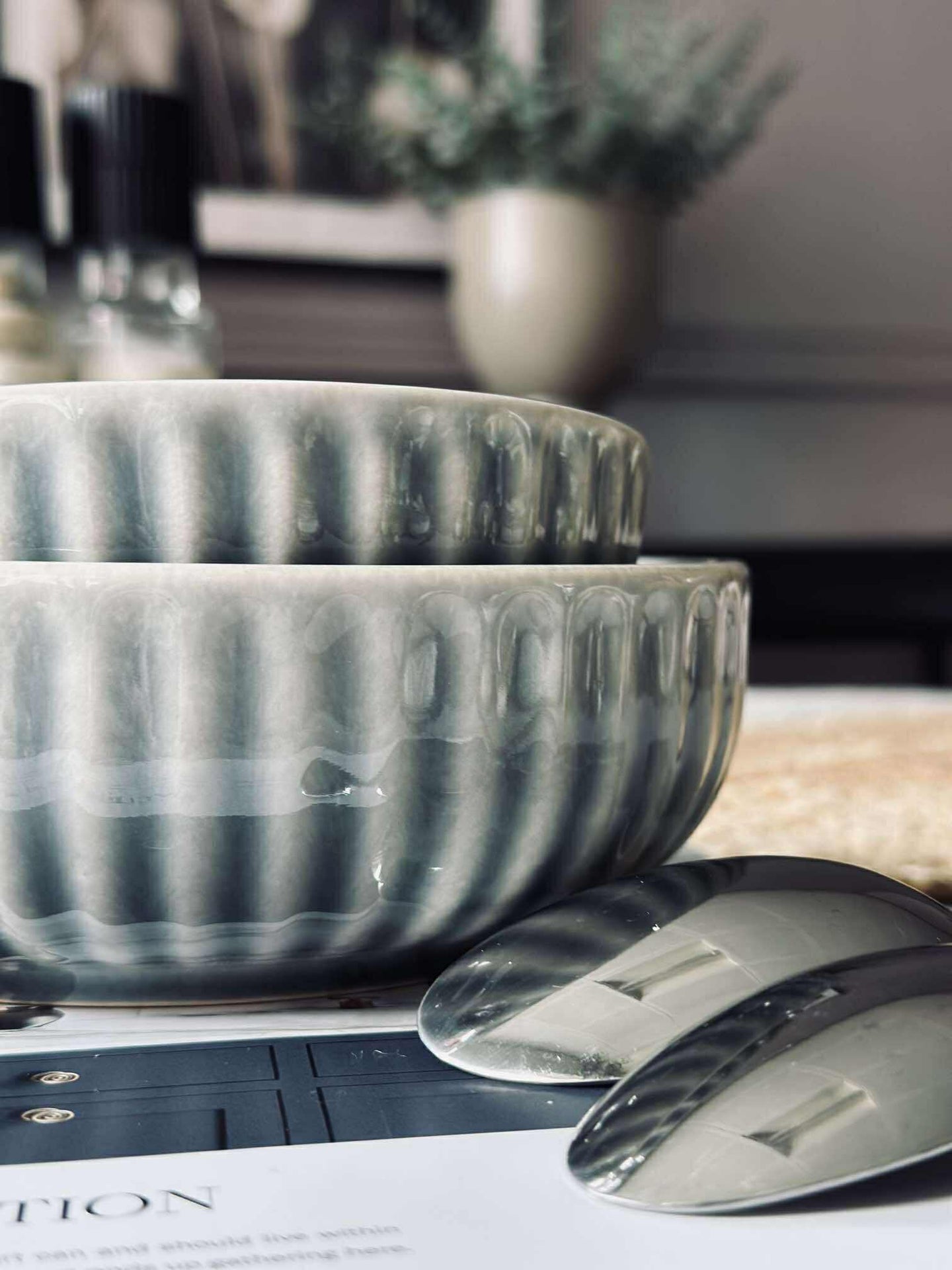 Bolle VIGA stripet steintøy - Blå 16cm