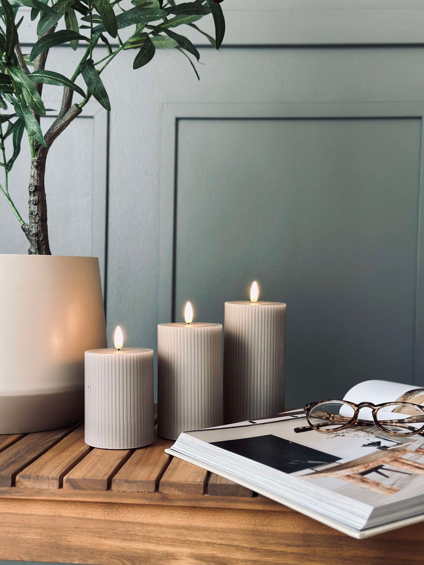 LED Blokklys Sand med riller - Sett med 3 stk