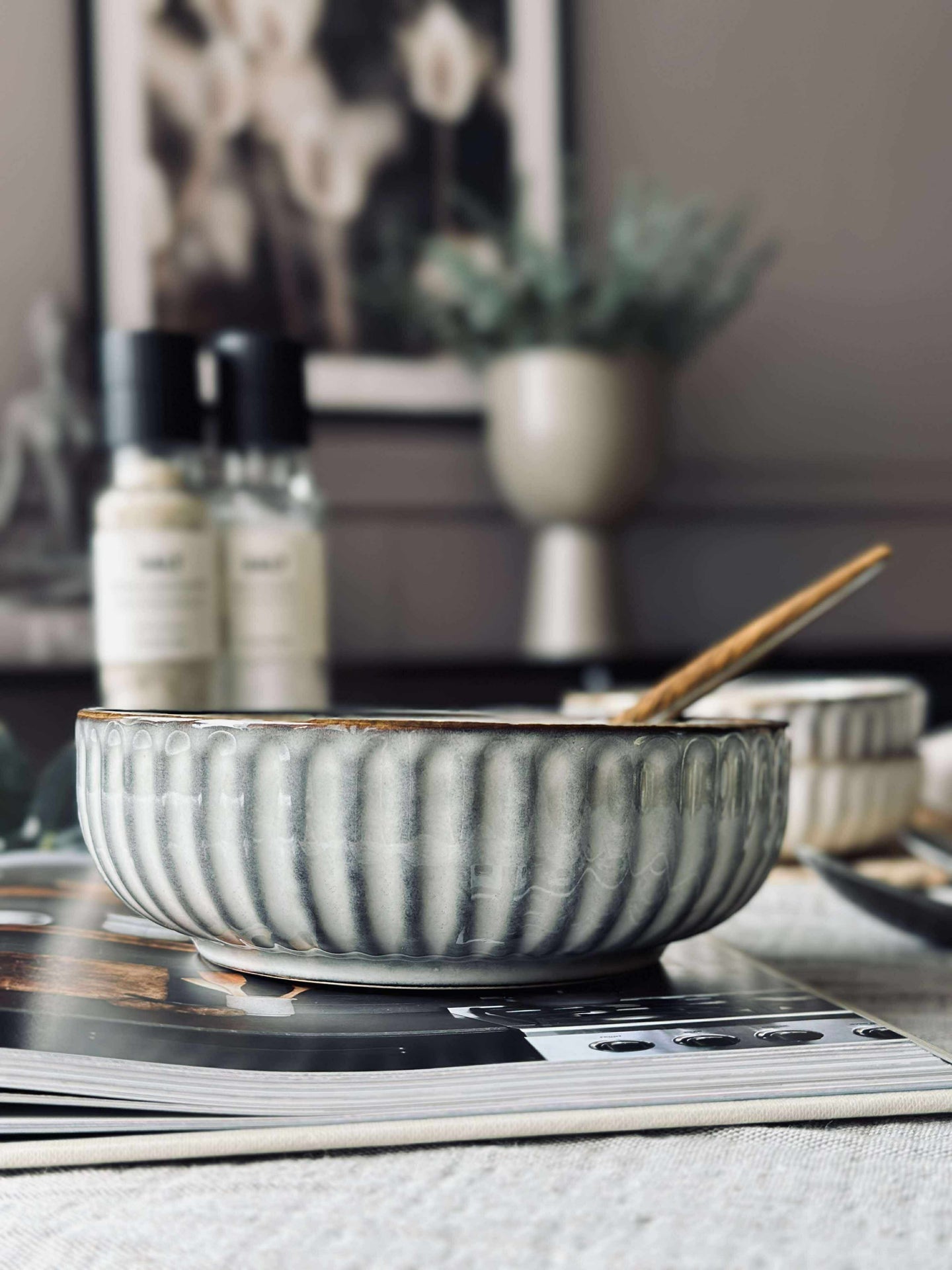 Bolle VIGA stripet steintøy - Grå 16cm