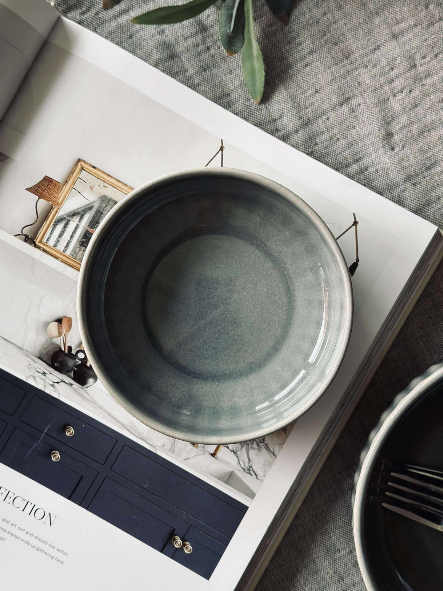 Bolle VIGA stripet steintøy - Blå 12cm