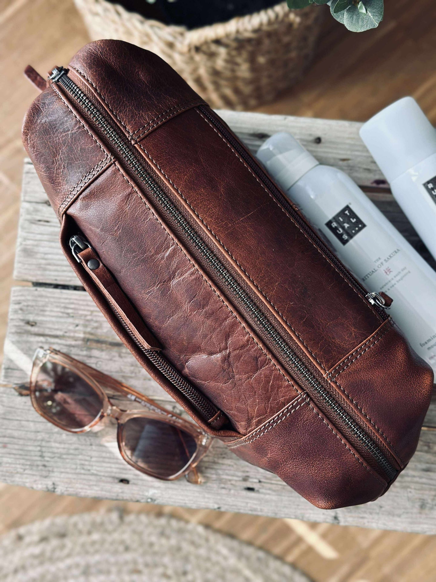 Toalettveske - Raw deluxe, Italia cognac