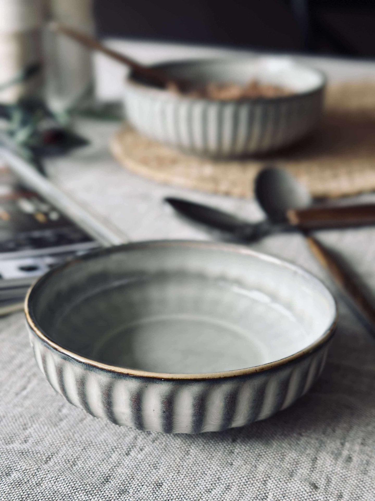 Bolle VIGA stripet steintøy - Grå 12cm