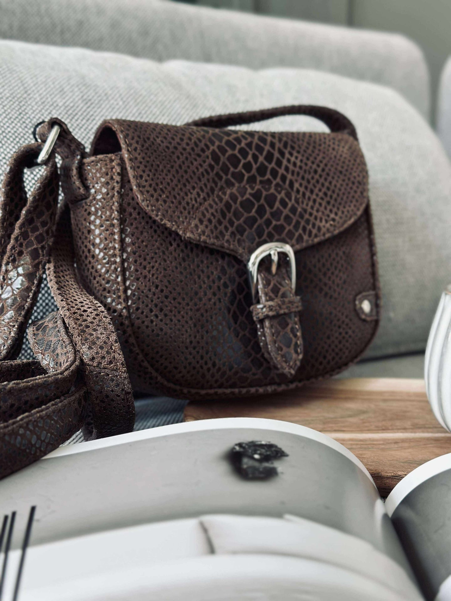 Crossbody Aura - Brun croco