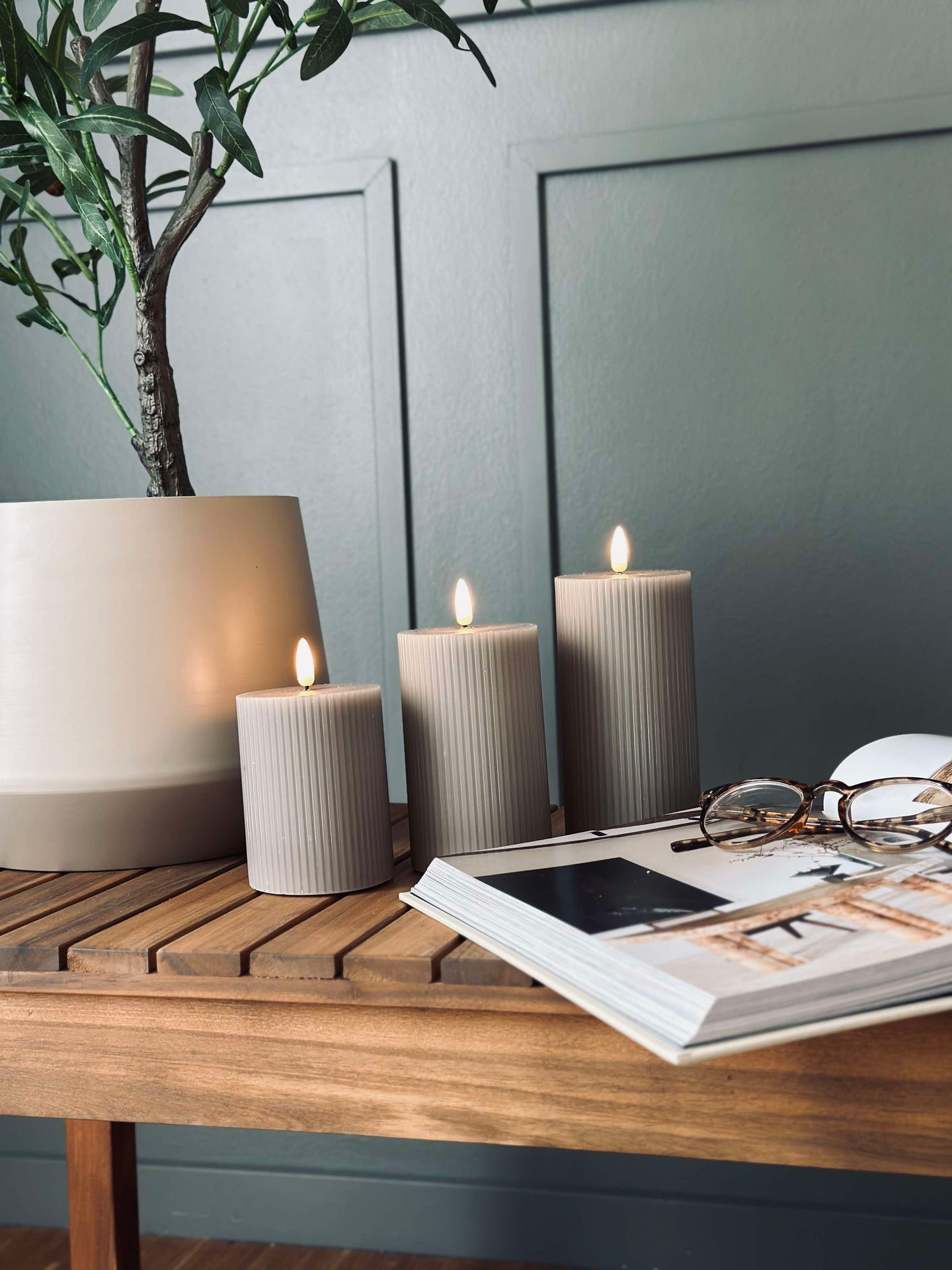 LED Blokklys Sand med riller - Sett med 3 stk